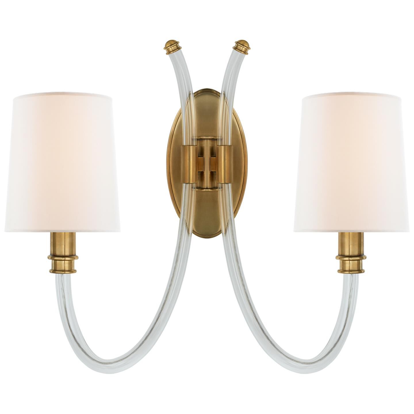 Shown in Crystal With Antique Brass finish and Linen shade