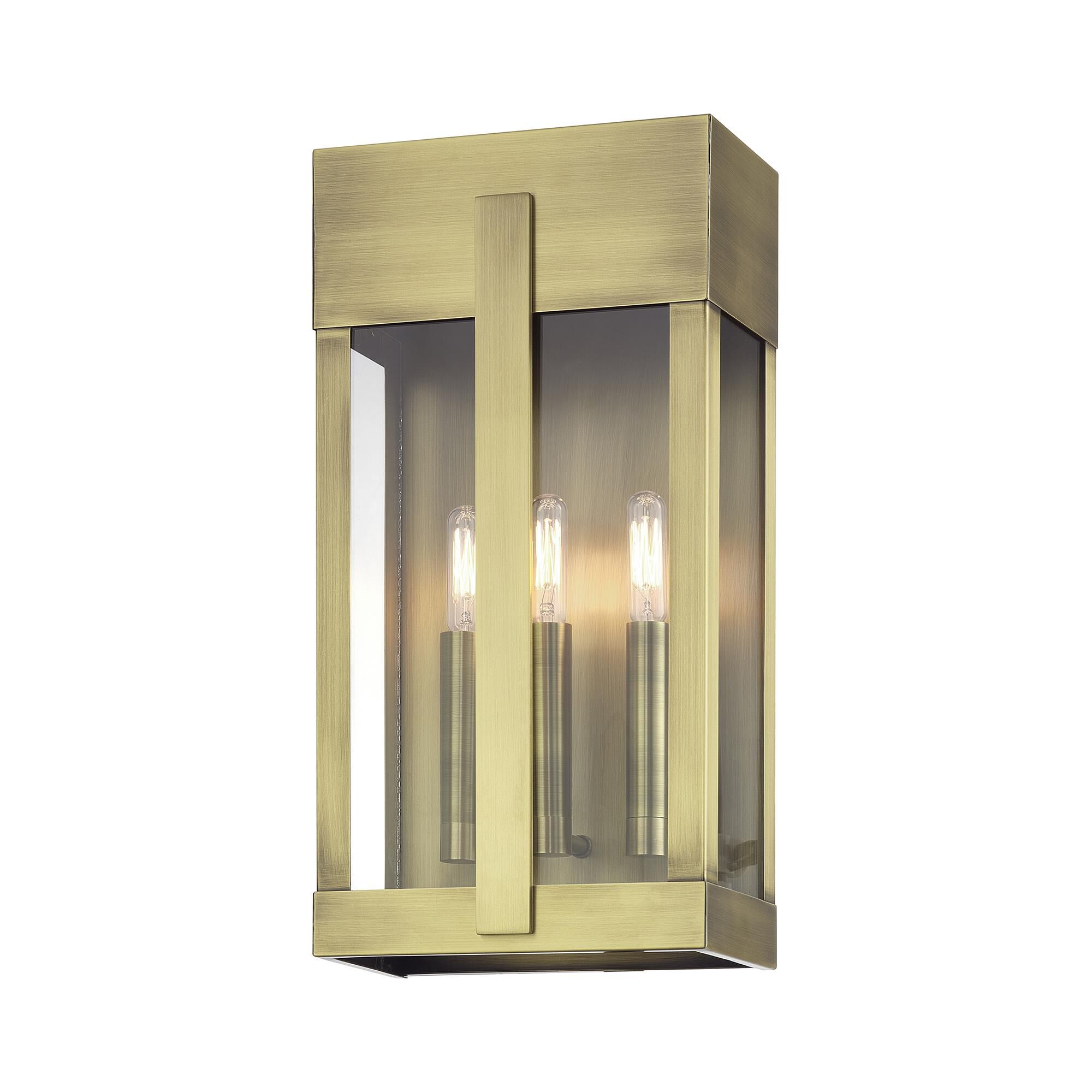 Shown in Antique Brass finish and Clear glass
