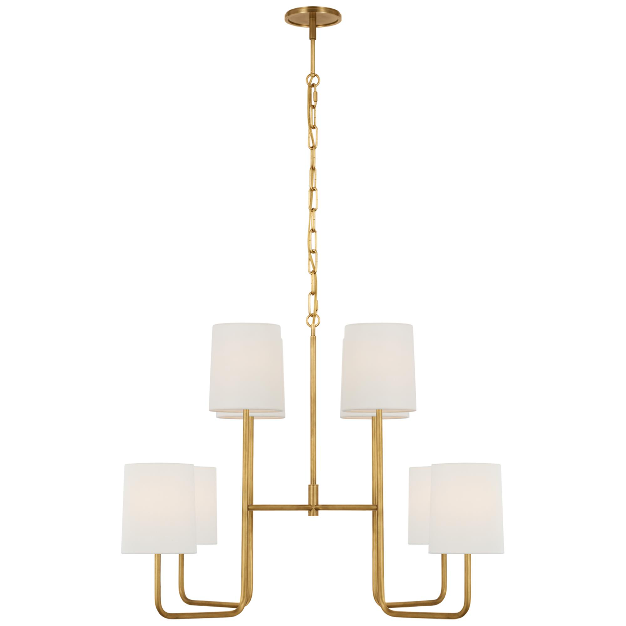 Shown in Soft Brass finish and Linen shade