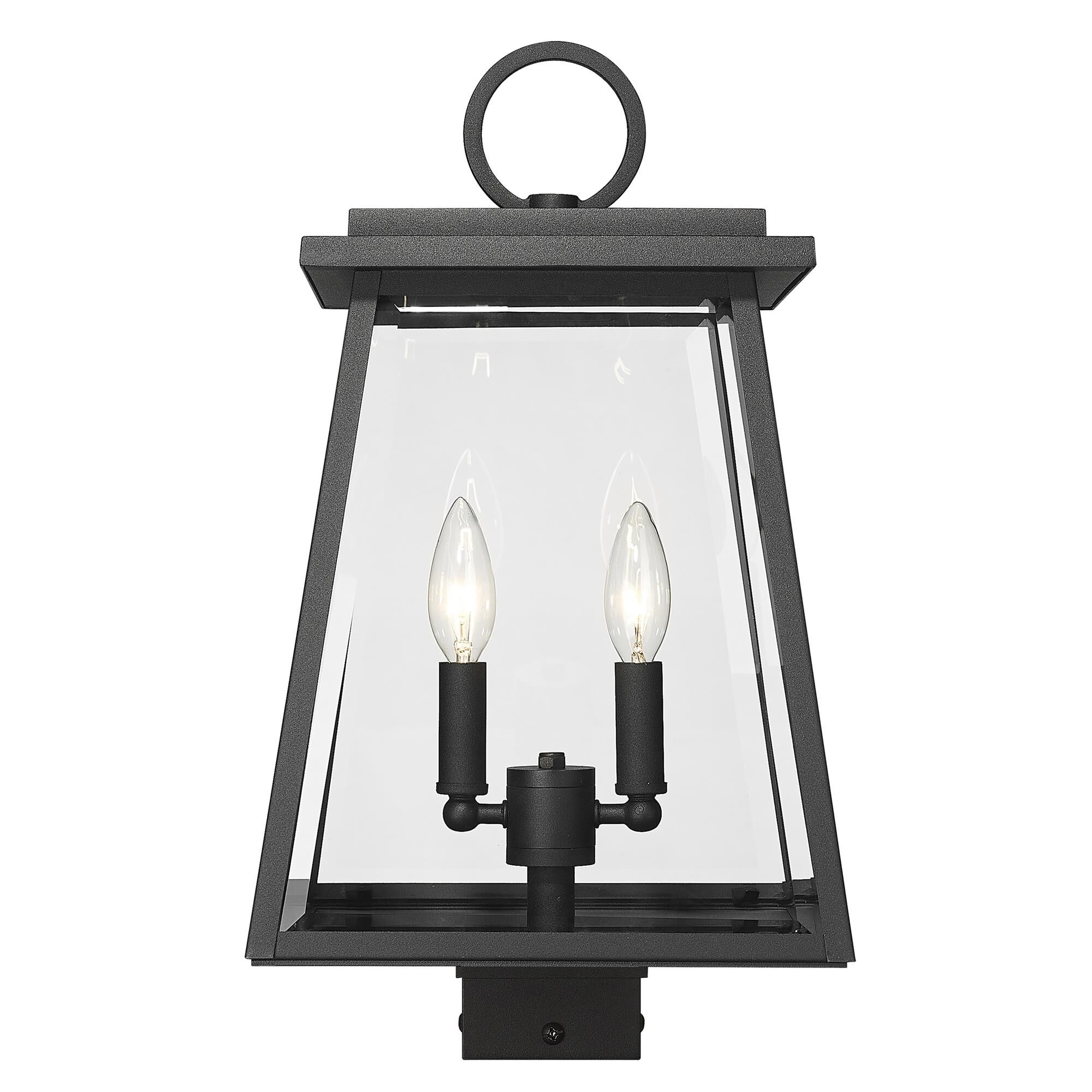Shown in Black finish and Clear Beveled glass