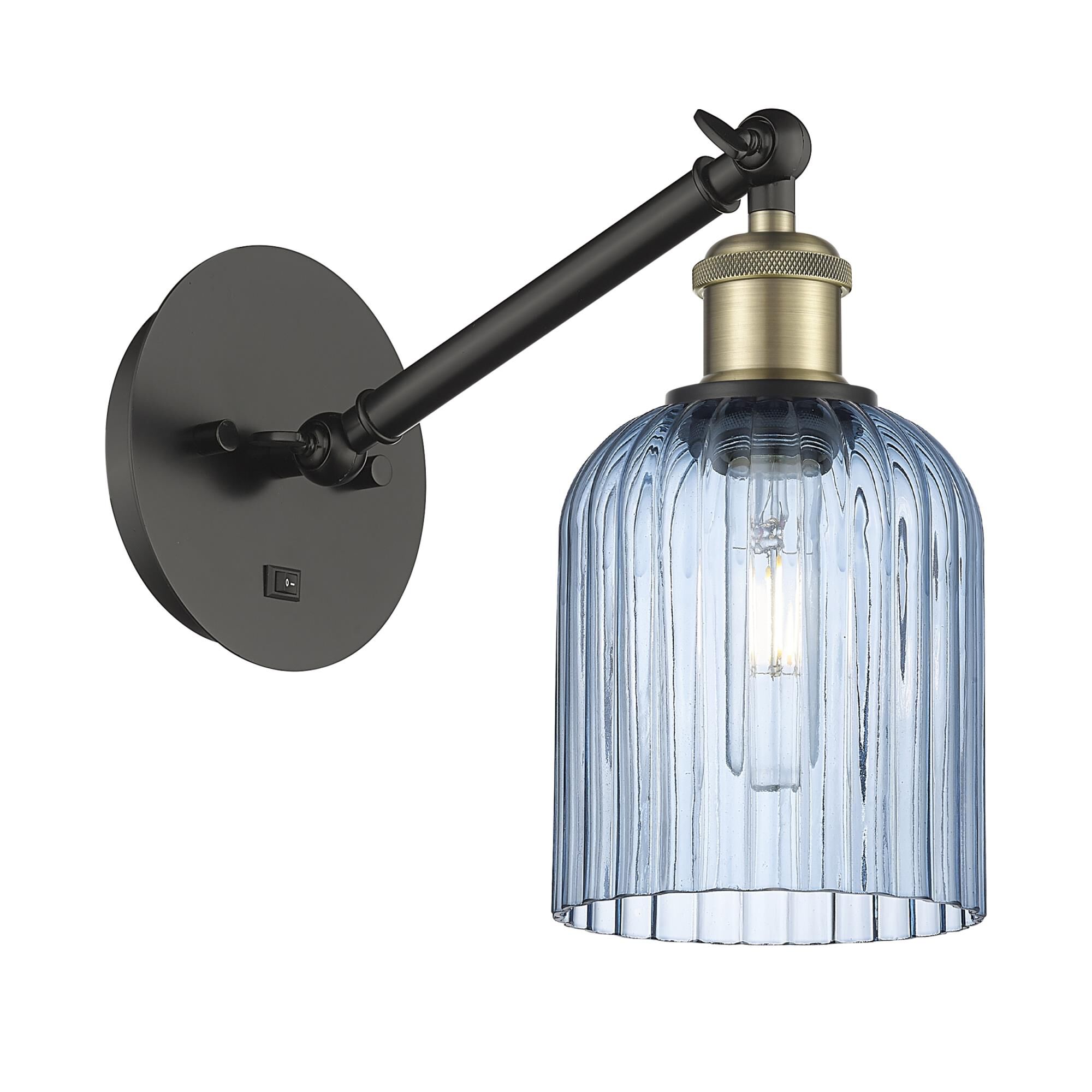 Shown in Black Antique Brass finish and Princess Blue shade