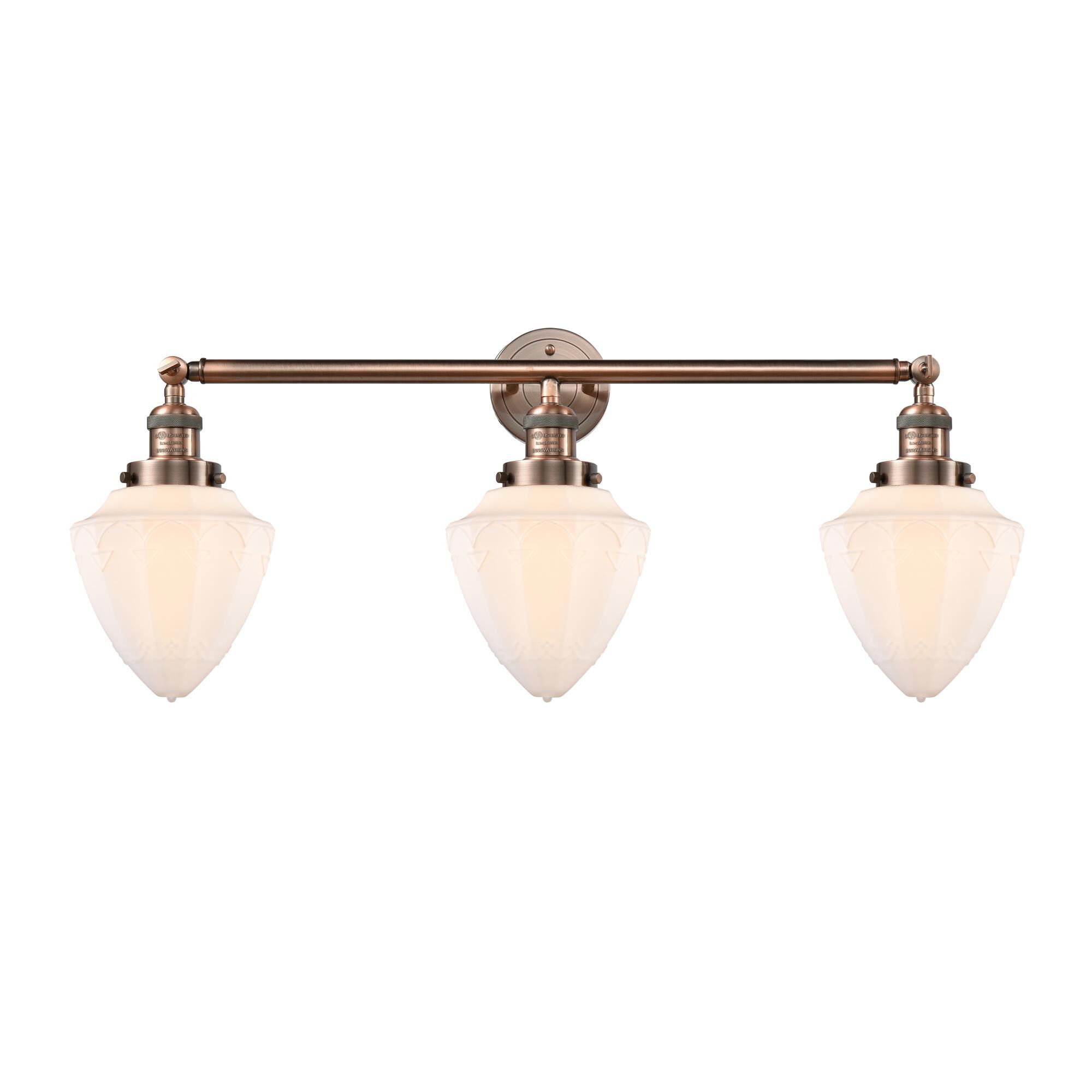 Shown in Antique Copper finish and Matte White Cased Small Bullet glass