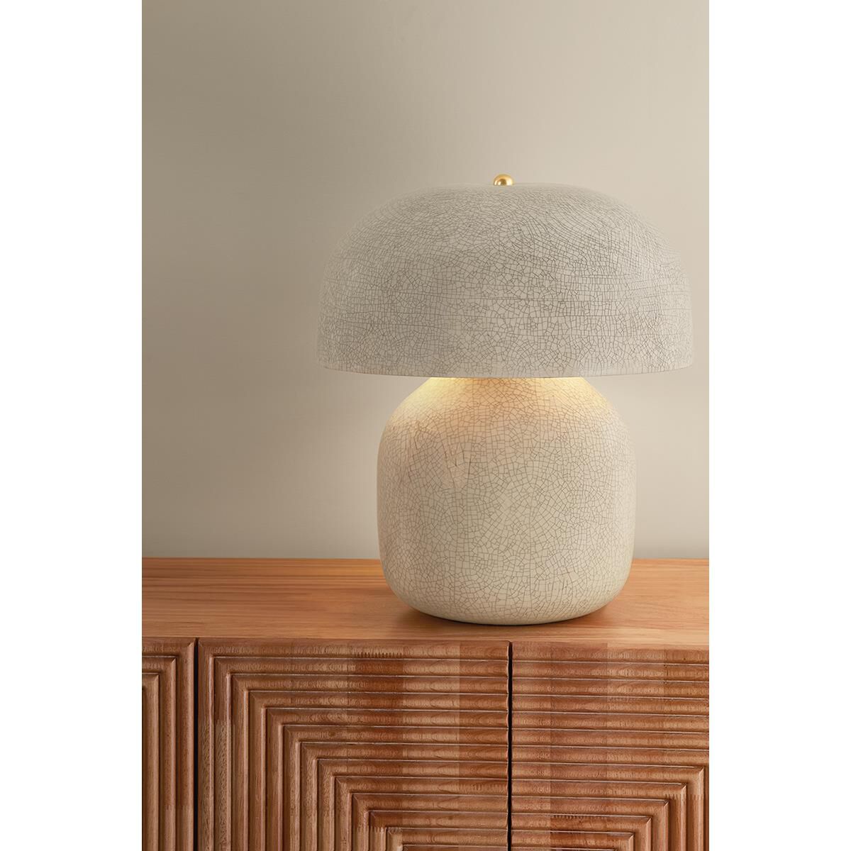 Shown in Aged Brass and Ceramic Inked Crackle finish and Inked Crackle Ceramic shade