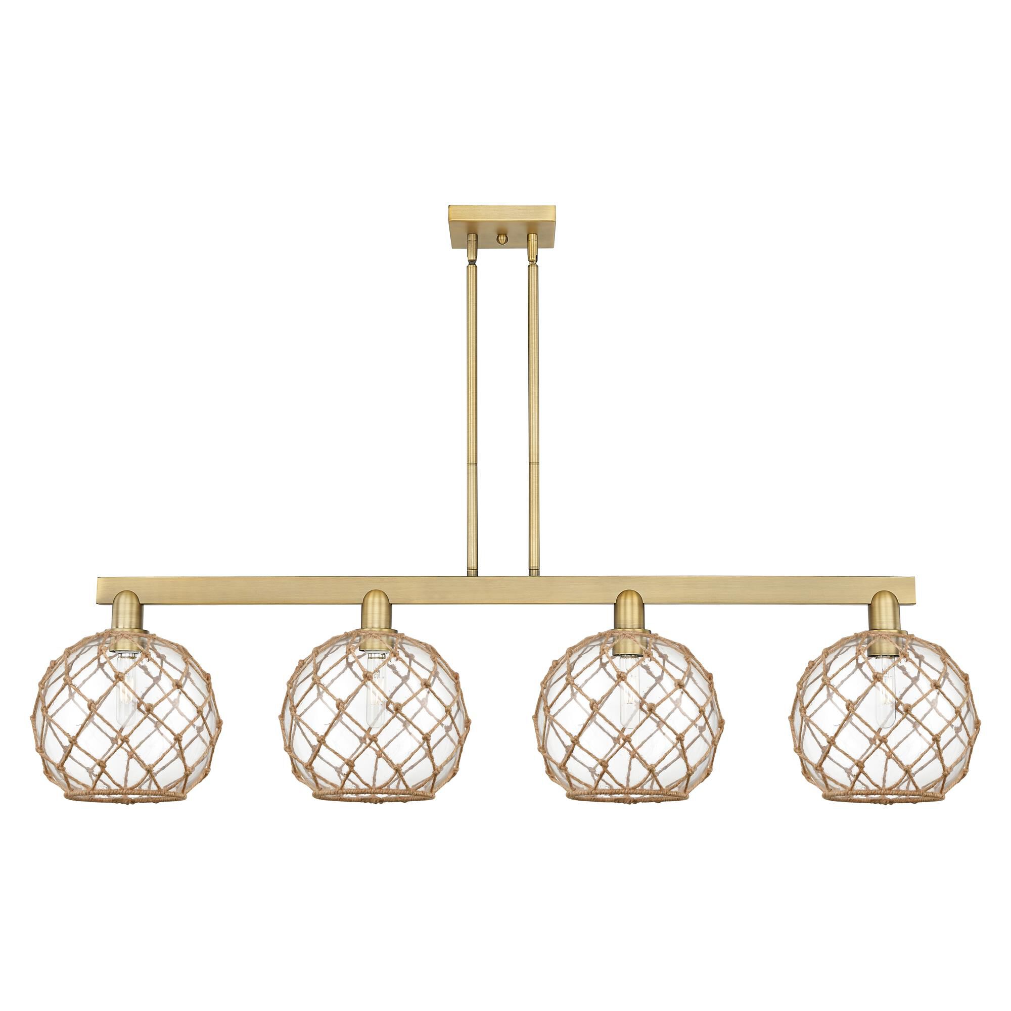 Shown in Brushed Brass finish and Clear with Brown Rope glass