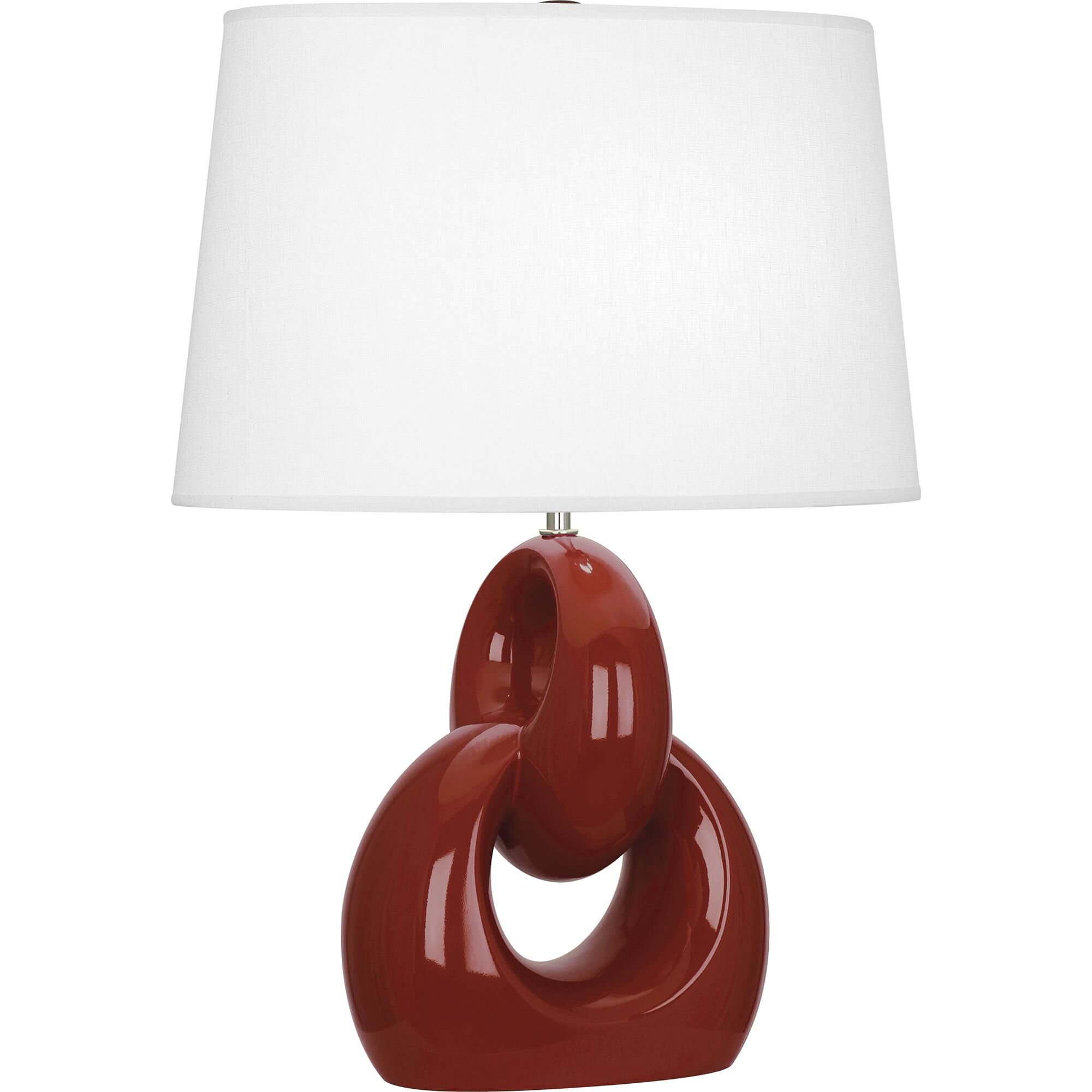 Shown in Oxblood Glazed Ceramic With Polished Nickel Accents finish and Oval Oyster Linen shade