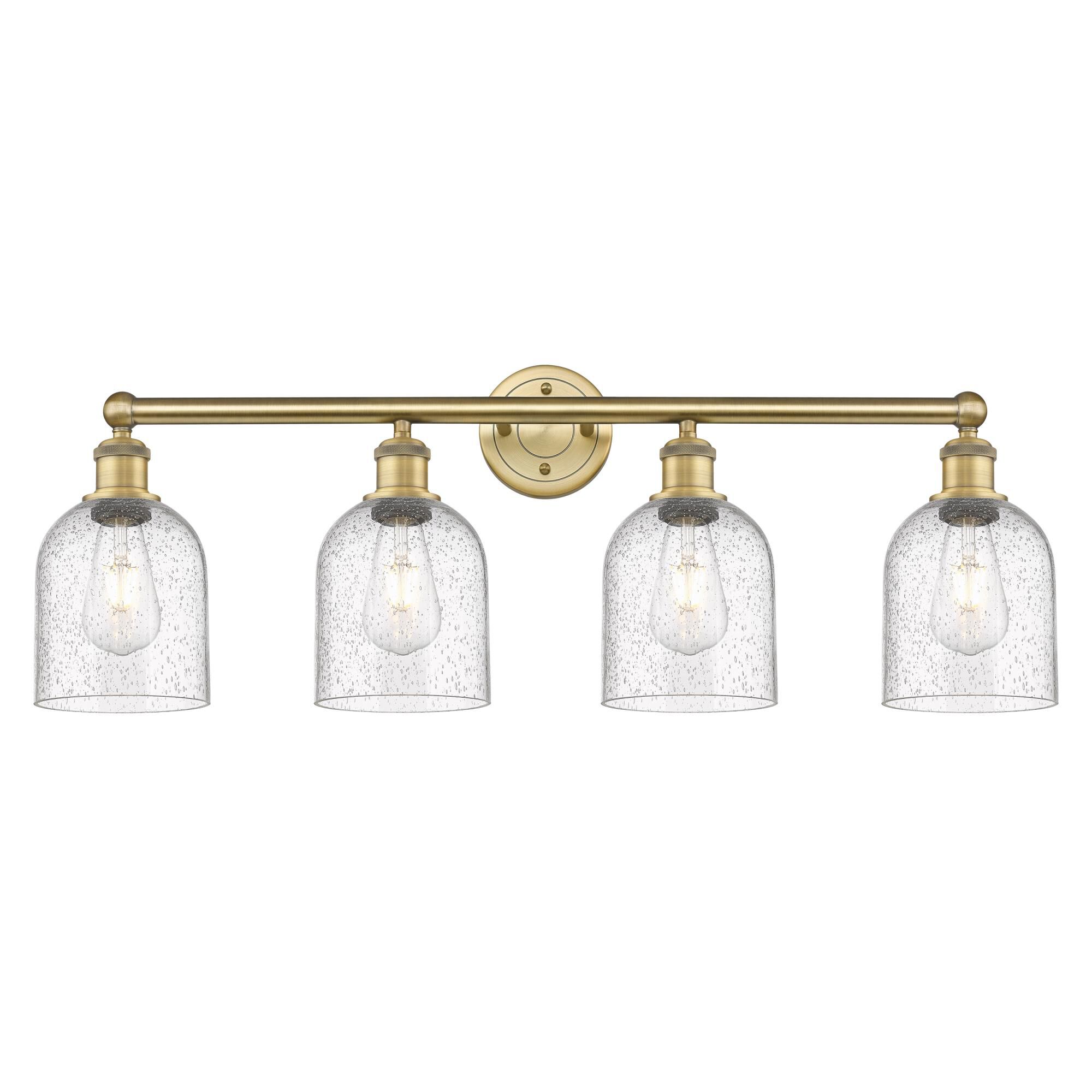 Shown in Brushed Brass finish and Seedy glass