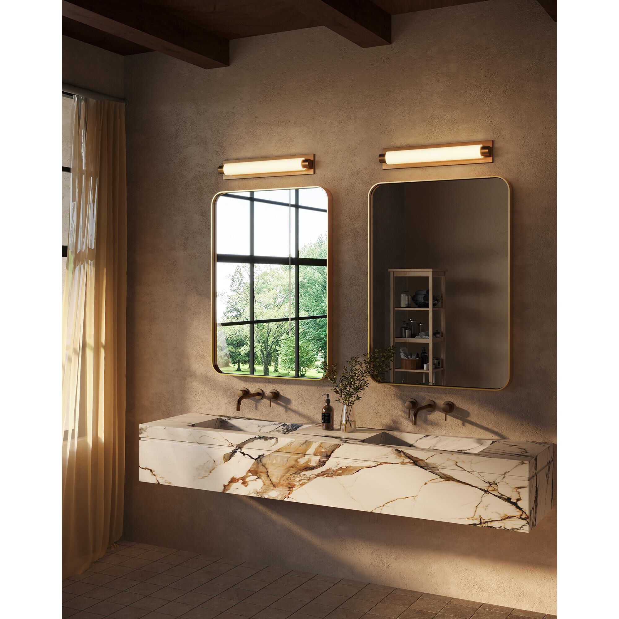 Shown in Vintage Brass finish and Matte Opal glass