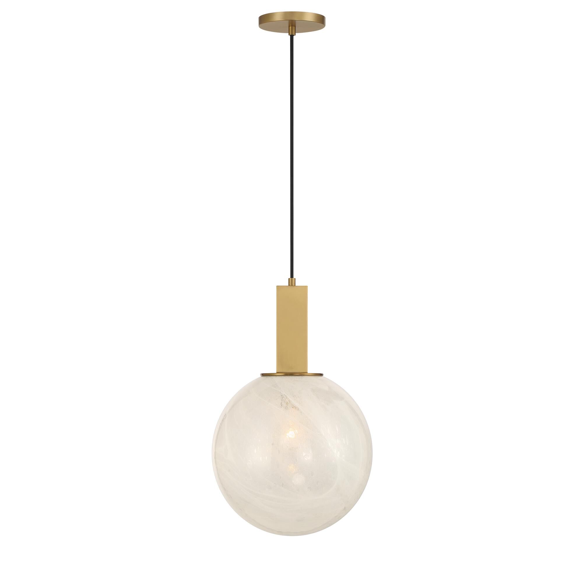 Shown in Legacy Brass finish and White Bubble glass
