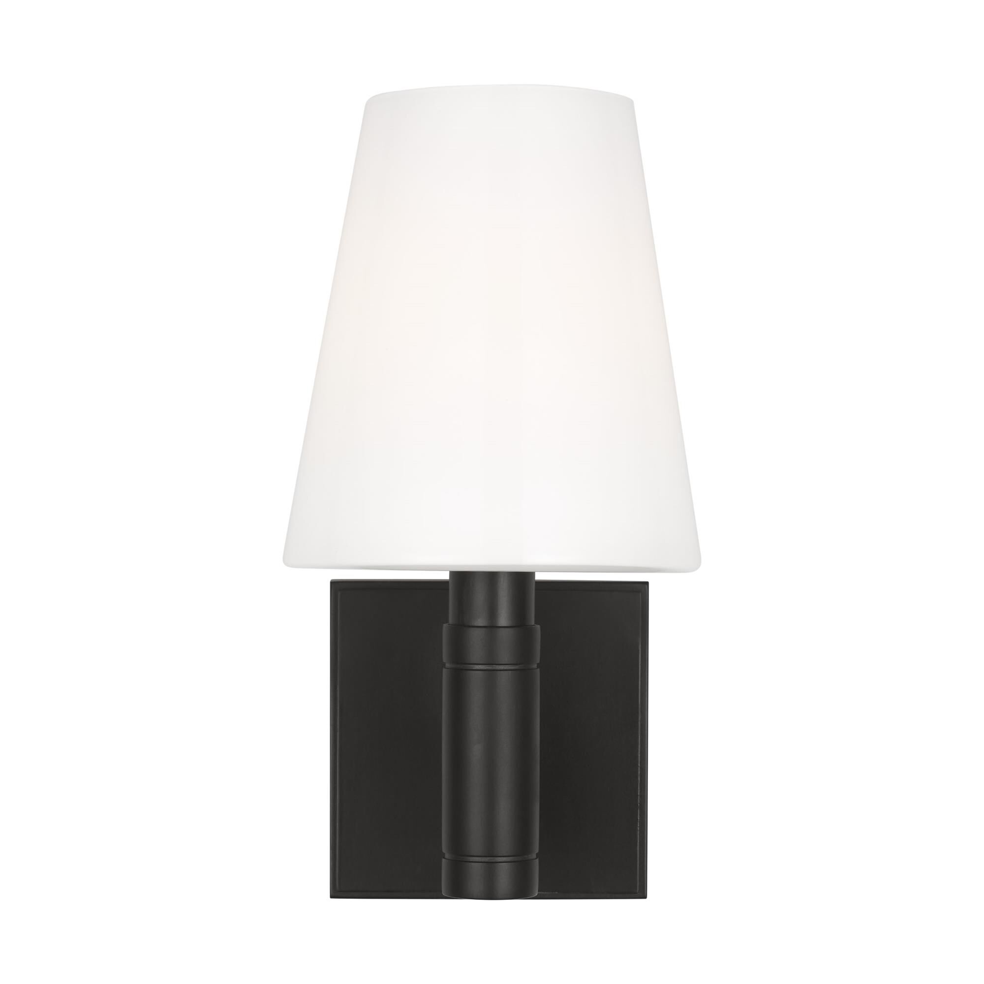 Shown in Aged Iron finish and Milk glass