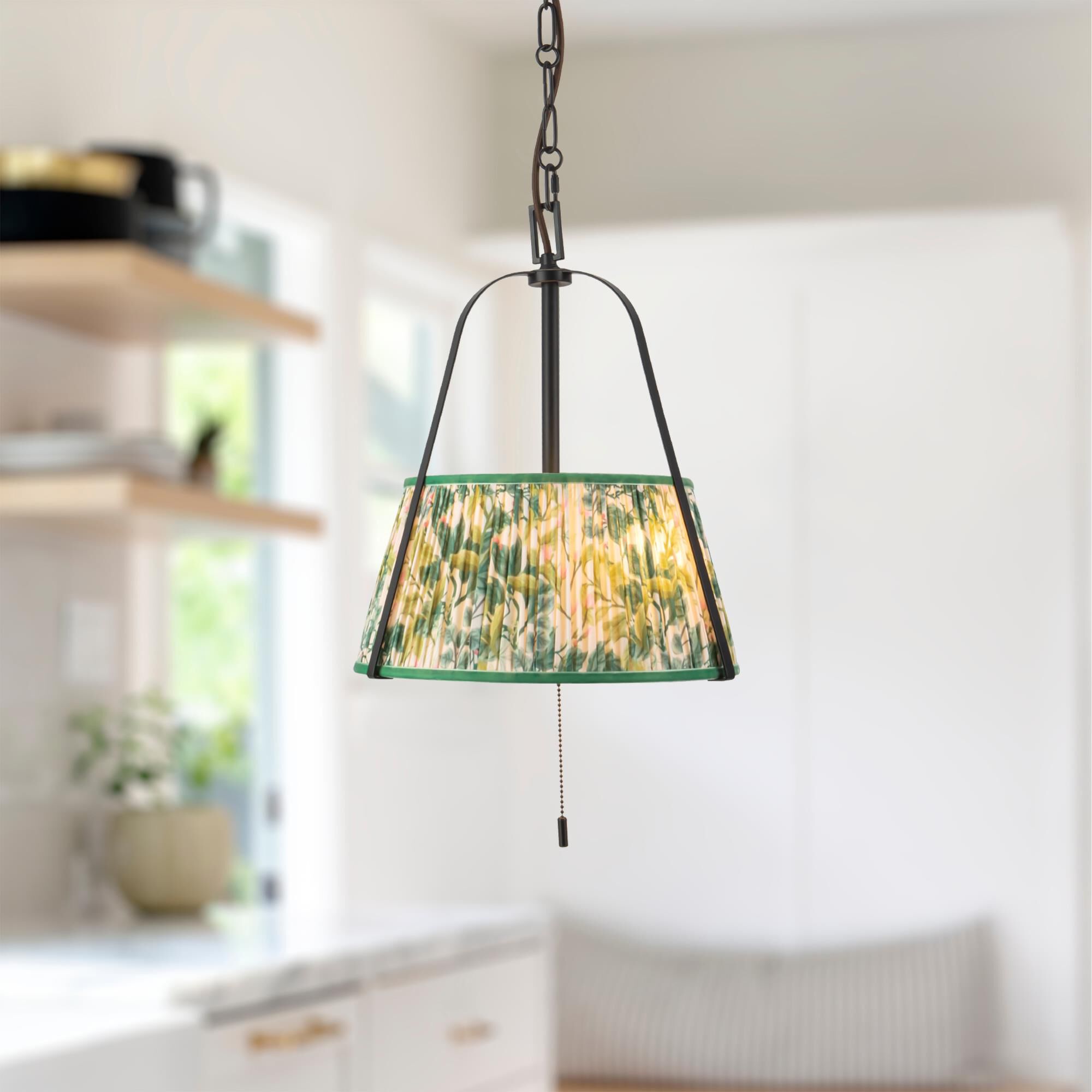 Shown in Matte Black finish and Green Linen shade