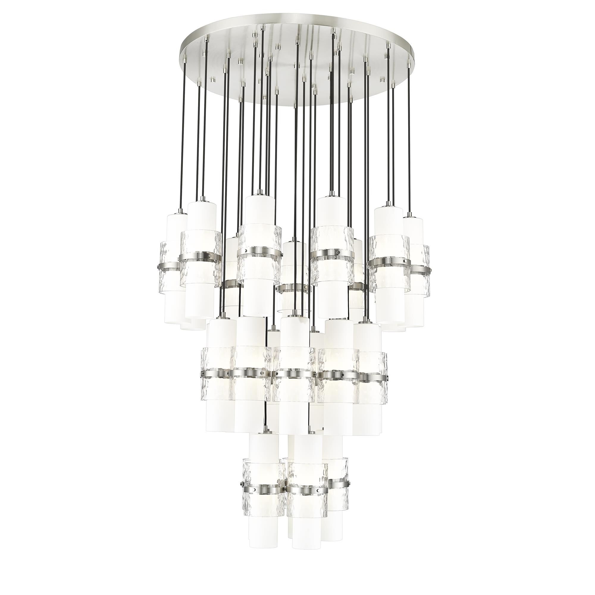 Shown in Brushed Nickel finish and Clear + Etched Opal glass and Clear + Etched Opal shade