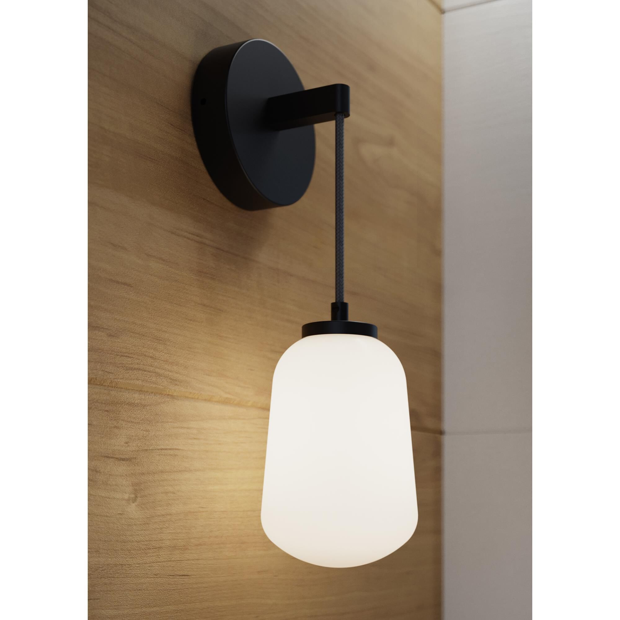 Shown in Black finish and White glass