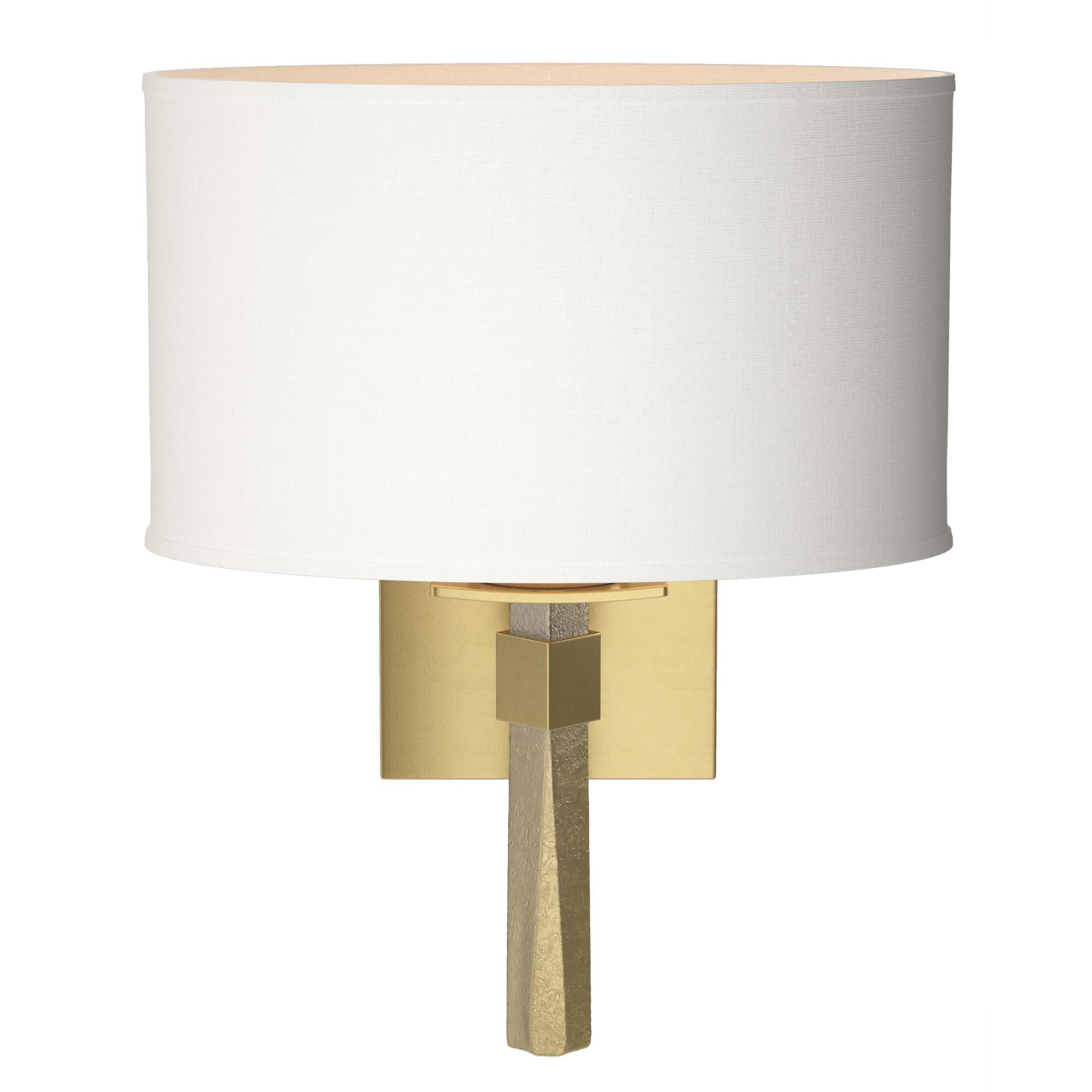 Shown in Modern Brass finish and Natural Anna shade