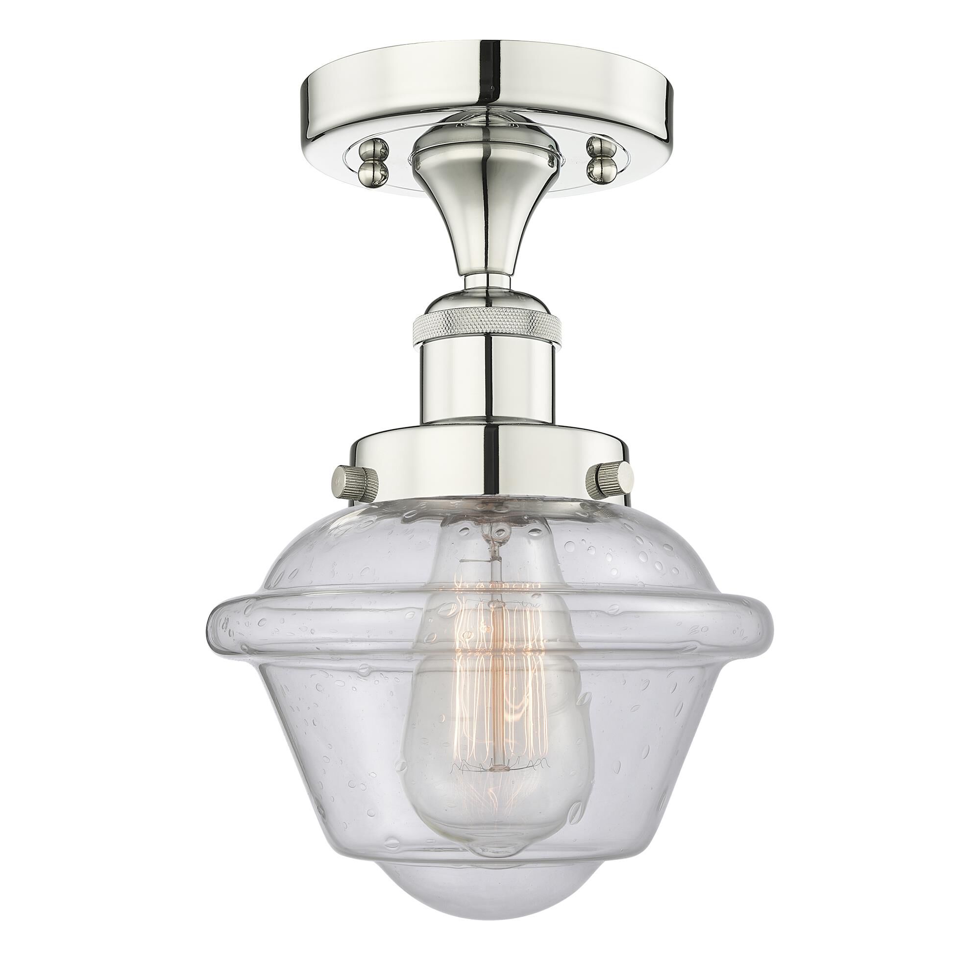 Shown in Polished Nickel finish and Seedy glass