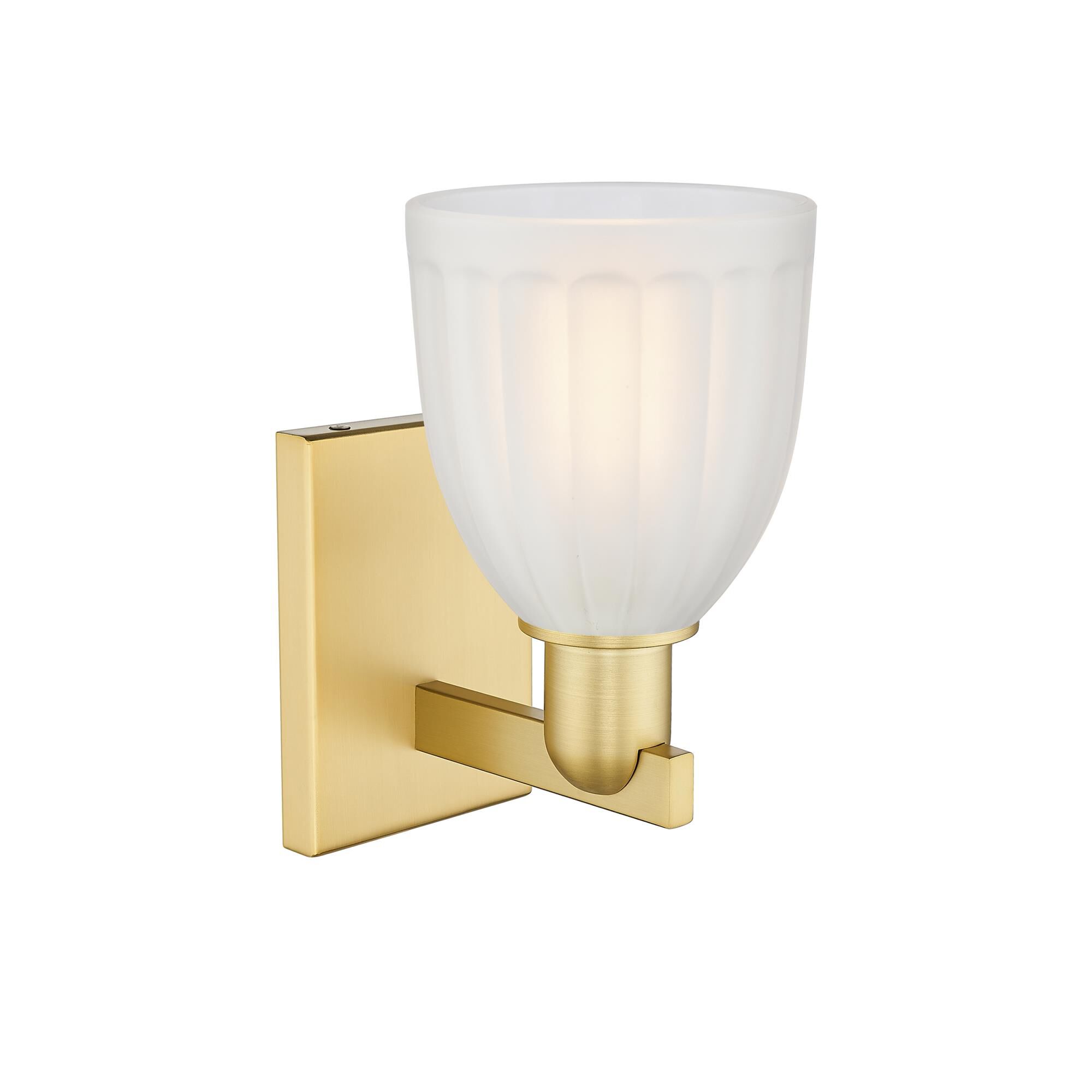 Shown in Satin Gold finish and White glass
