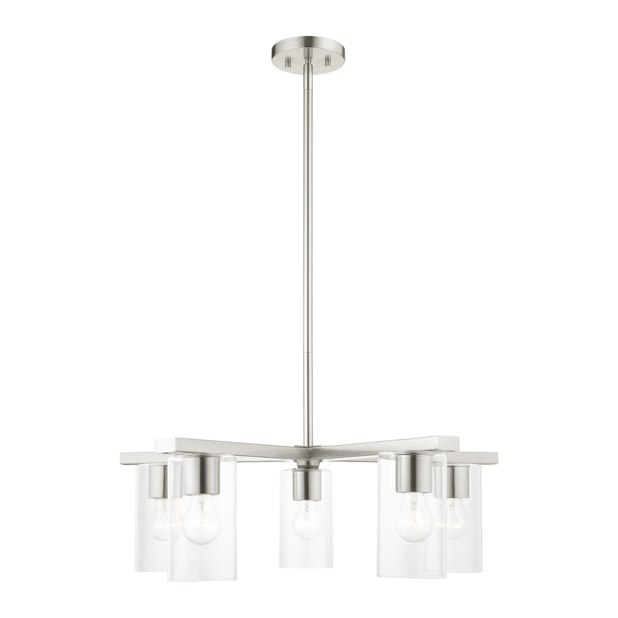 Shown in Brushed Nickel finish and Clear glass and Clear Glass shade