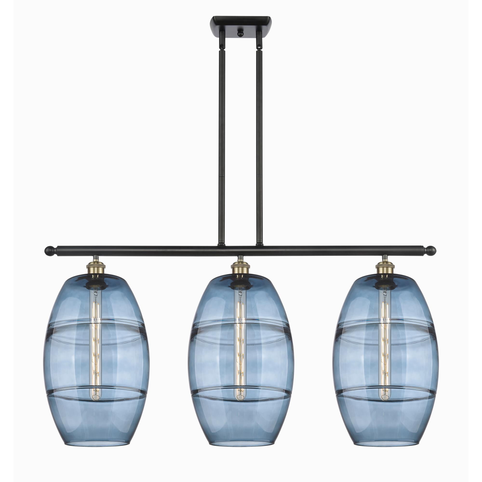 Shown in Black Antique Brass finish and Princess Blue glass