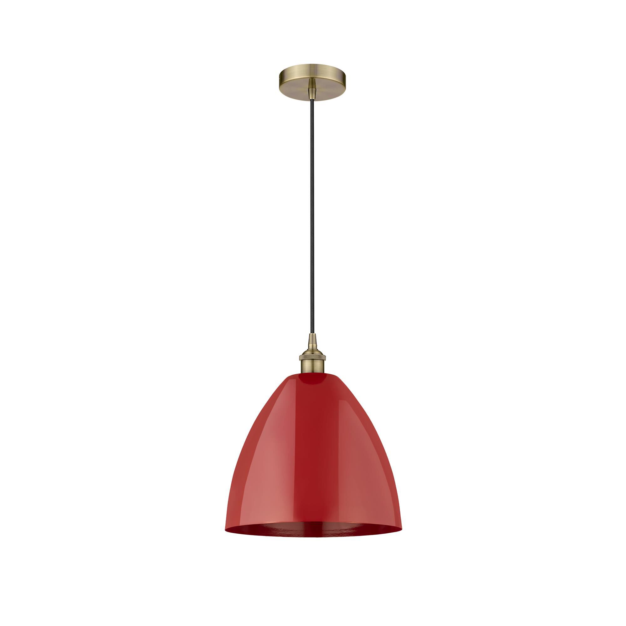 Shown in Antique Brass finish and Red Plymouth Dome shade
