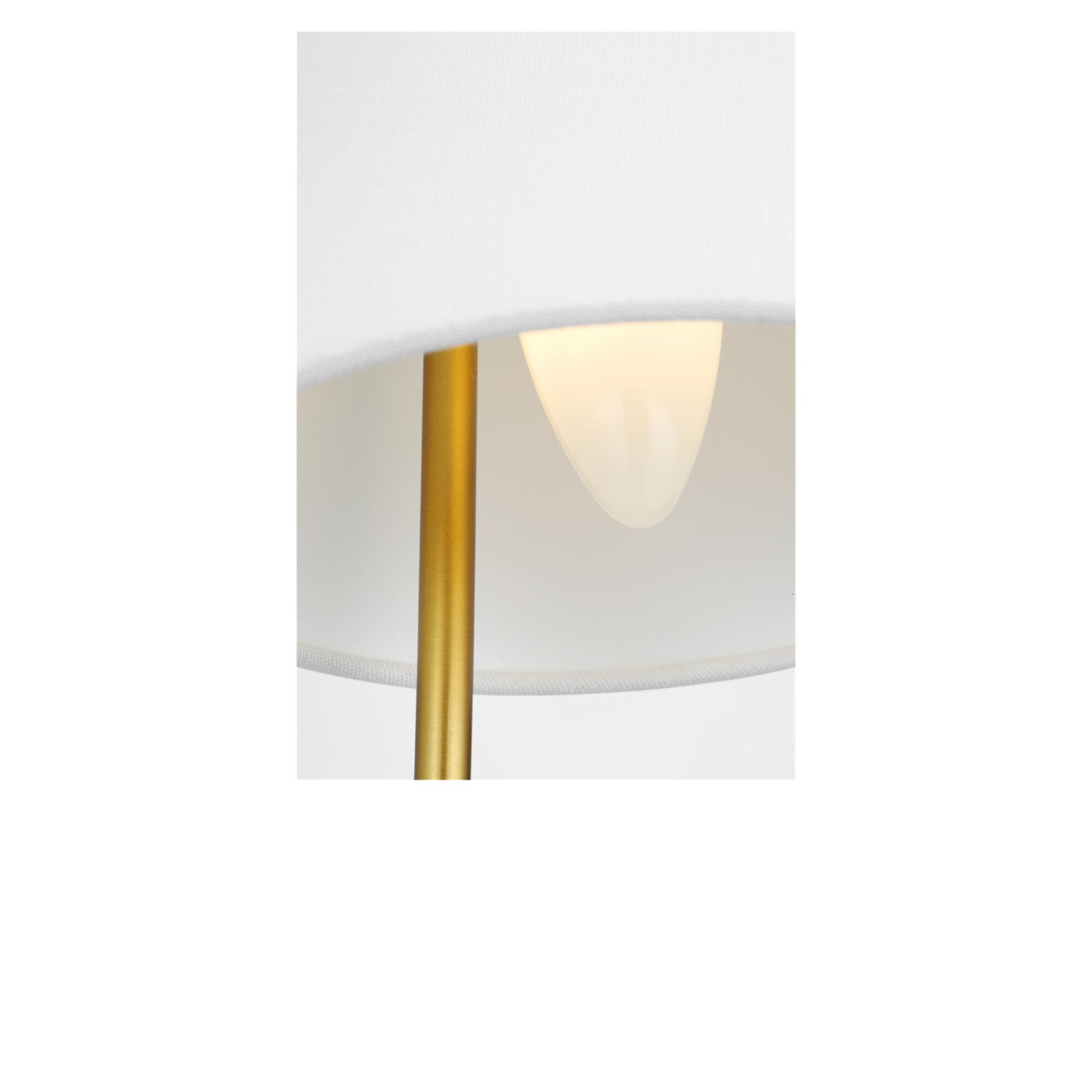 Shown in Burnished Brass finish and White Linen Fabric shade