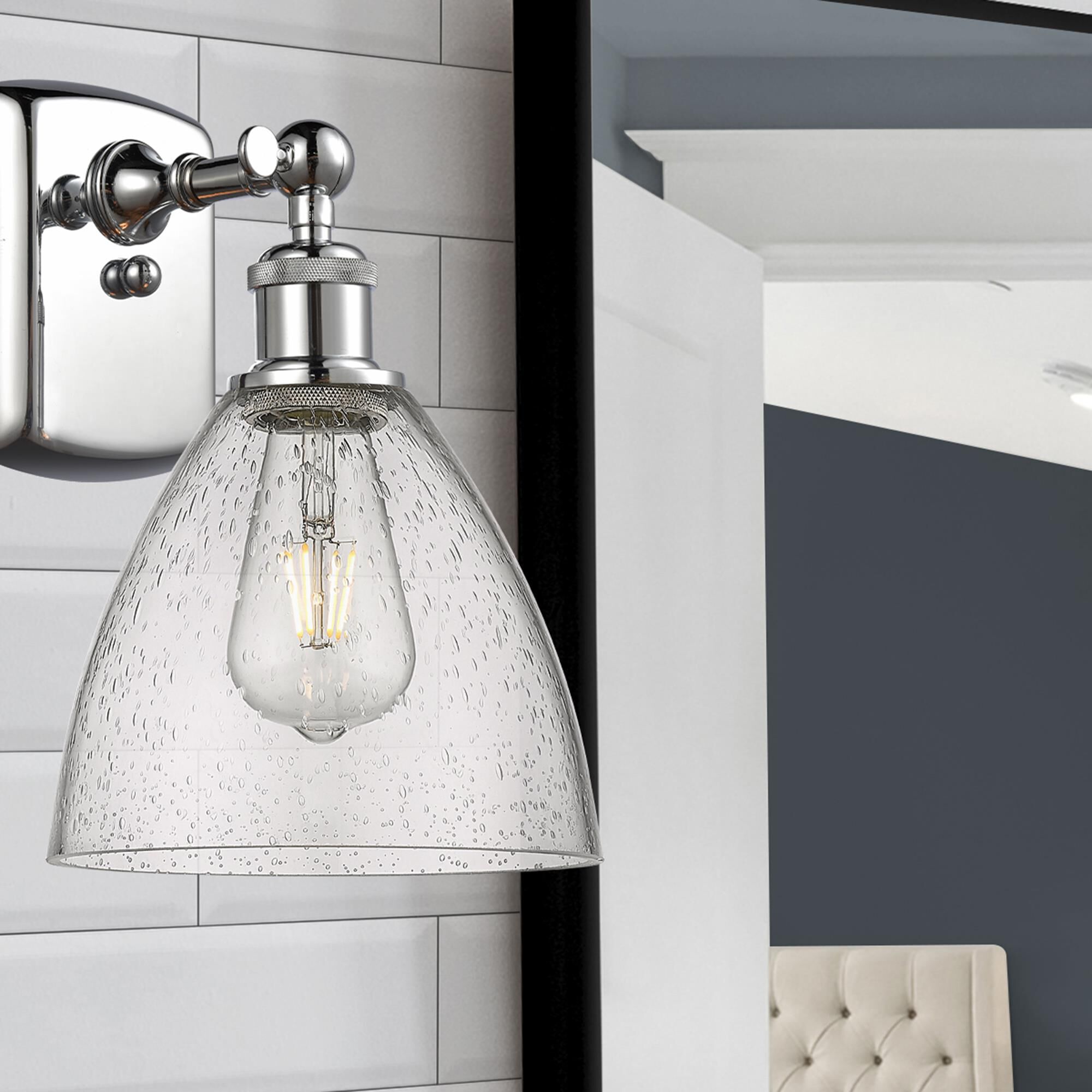 Shown in Polished Chrome finish and Seedy Ballston Dome glass and No Shade shade