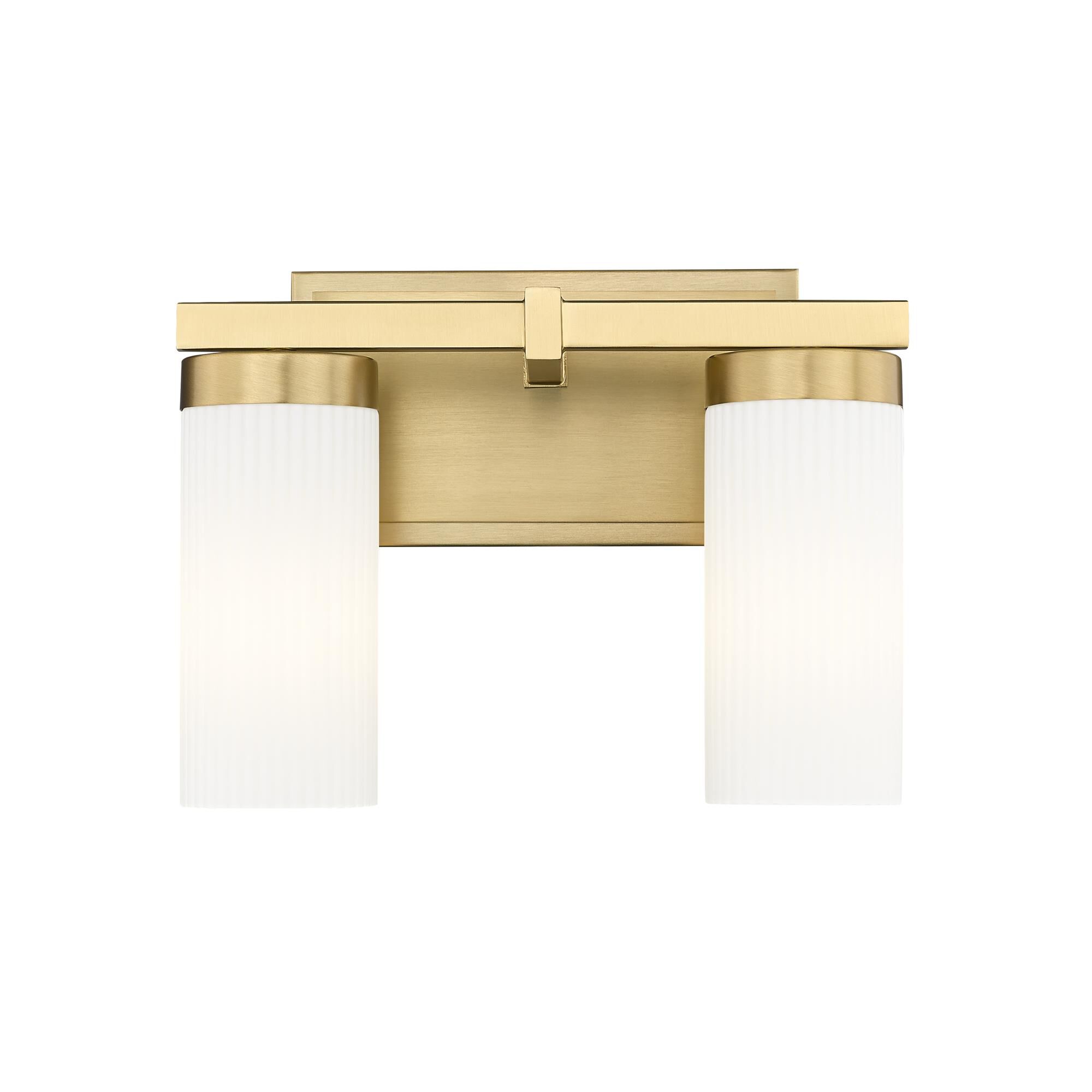 Shown in Modern Gold finish and White glass and White shade