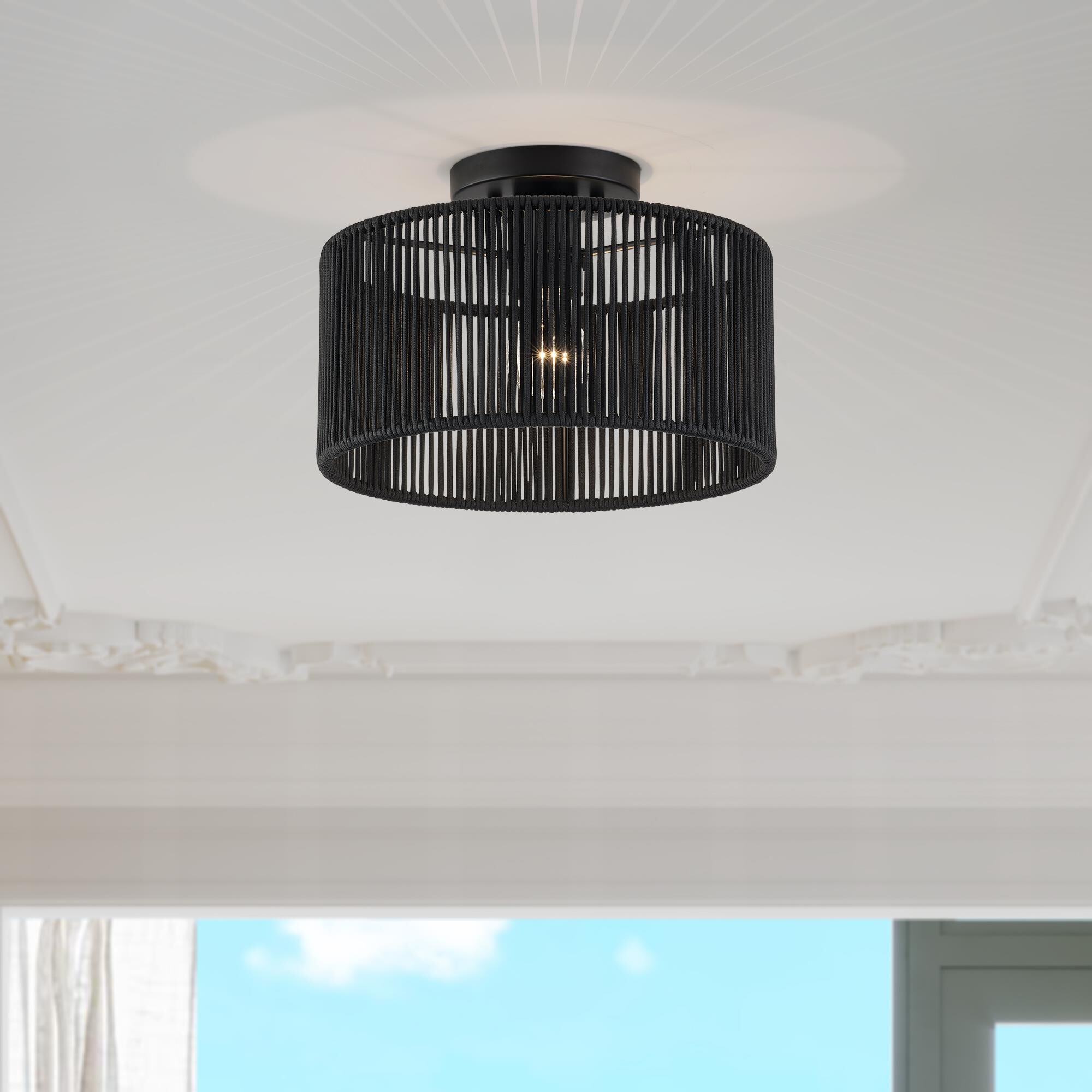 Shown in Black finish and Hand-Woven Parisian Night Color Polyester Rope shade