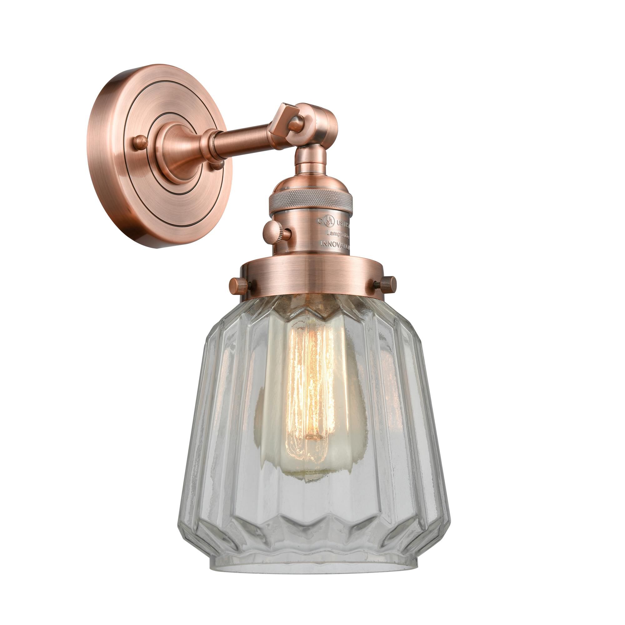 Shown in Antique Copper finish and Clear glass