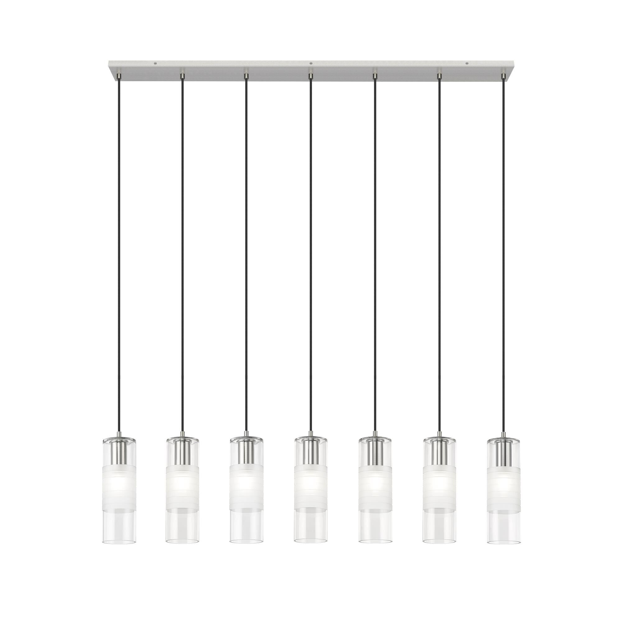 Shown in Brushed Nickel finish and Clear+frosted glass and Clear+frosted shade