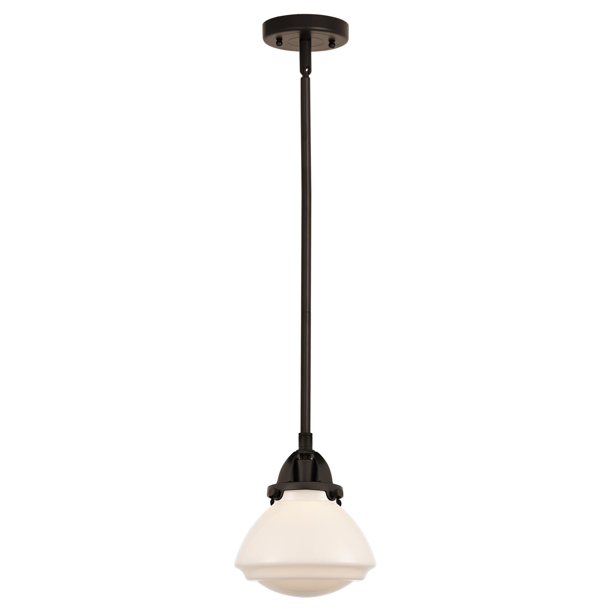 Shown in Oil Rubbed Bronze finish and Matte White glass