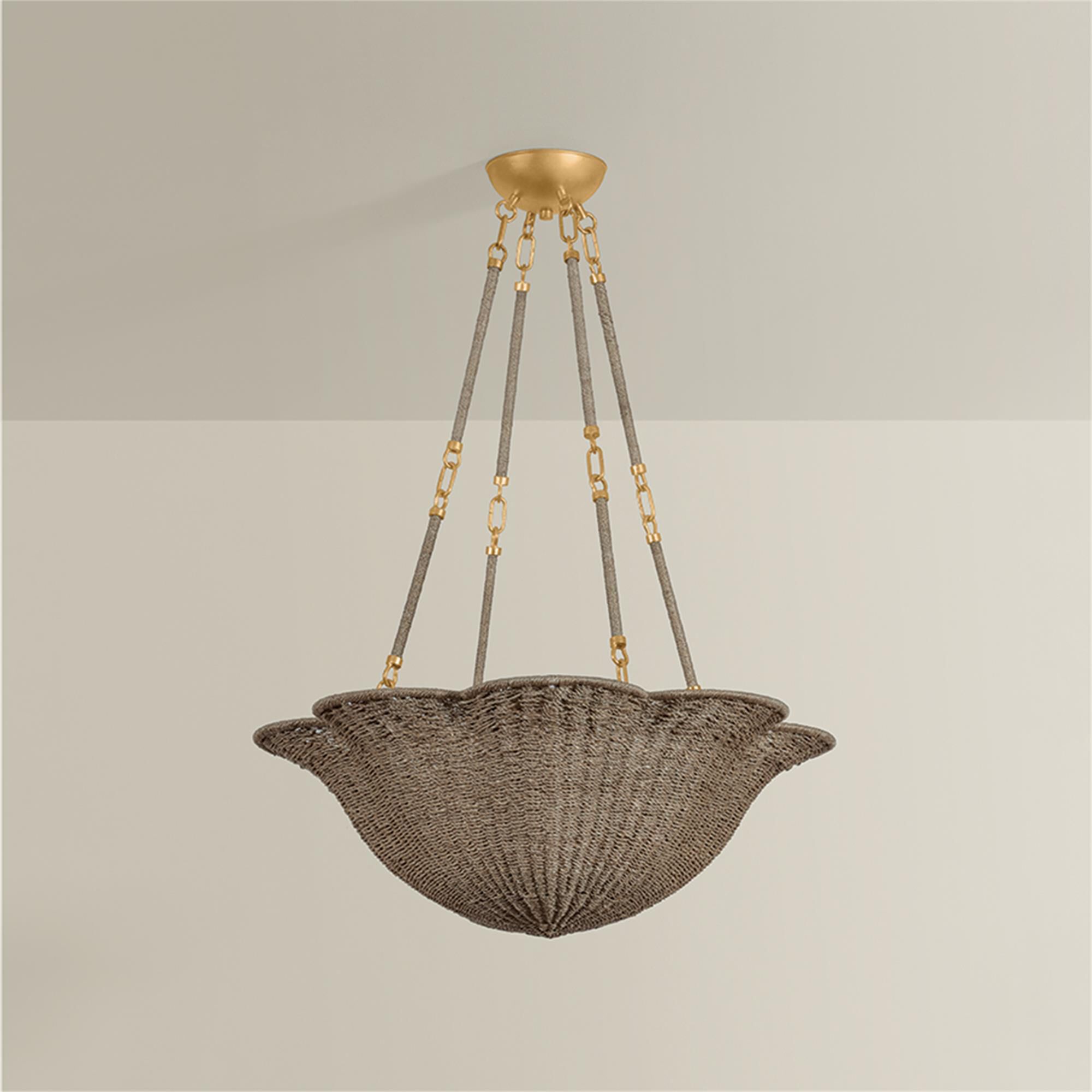 Shown in Vintage Gold Leaf finish and Abaca Natural Woven shade