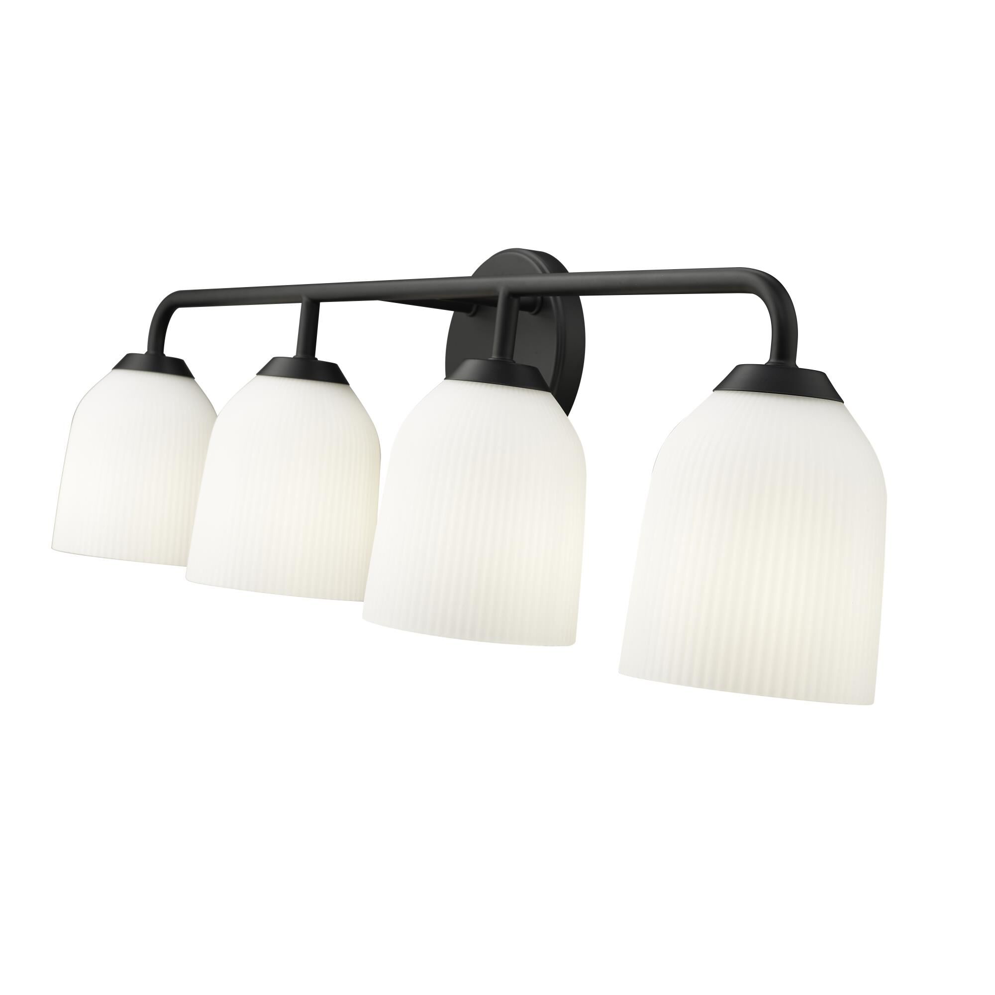 Shown in Matte Black finish and Opal Ribbed glass