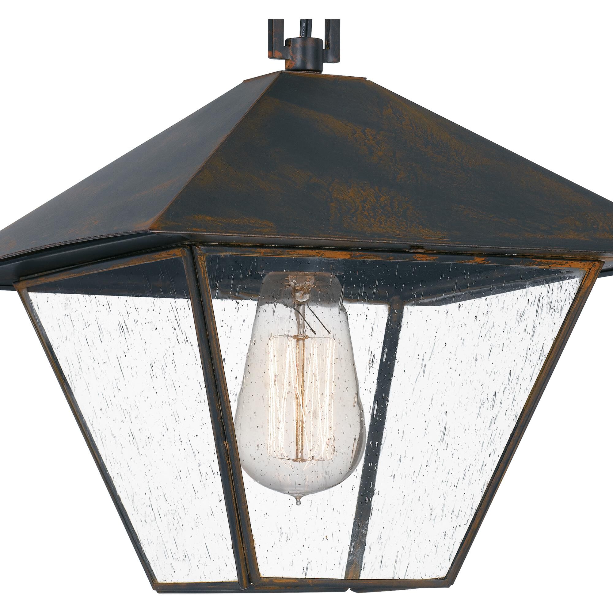Shown in Industrial Bronze finish and Clear Seeded Glass shade