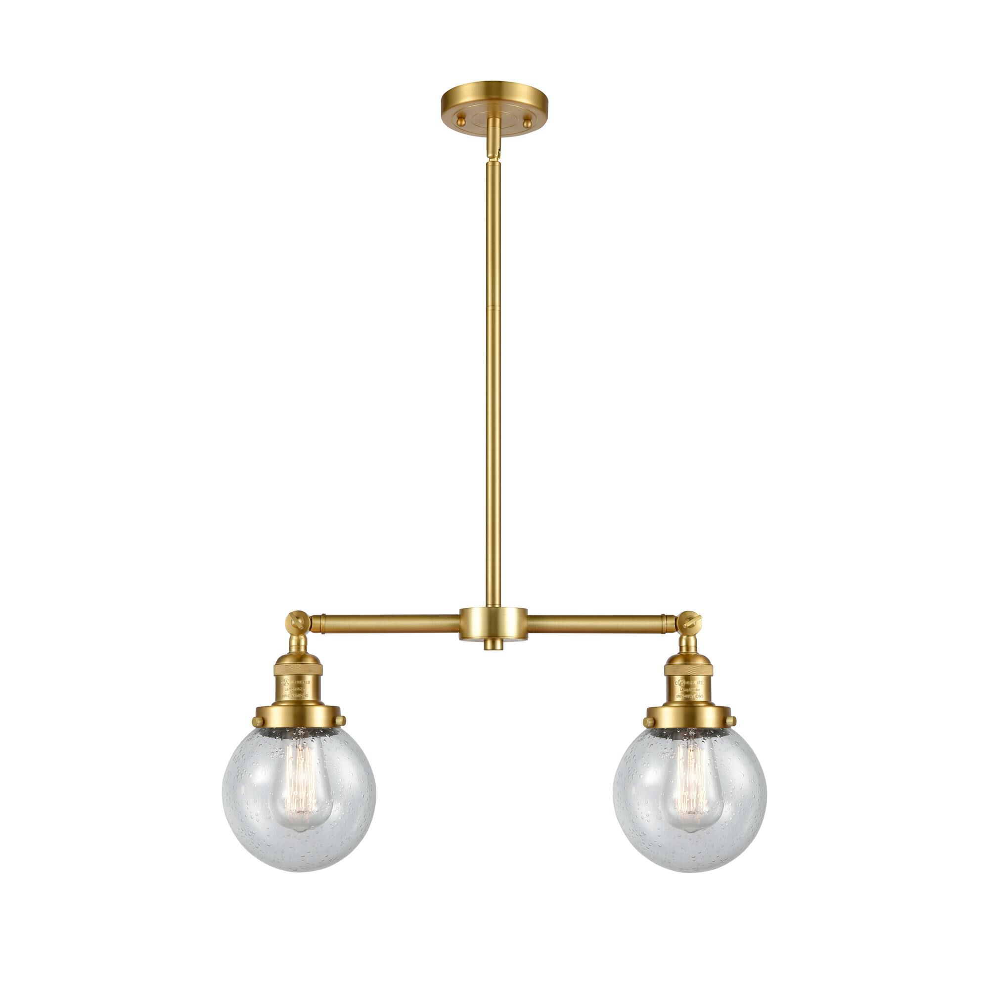 Shown in Satin Gold finish and Seedy Globe glass