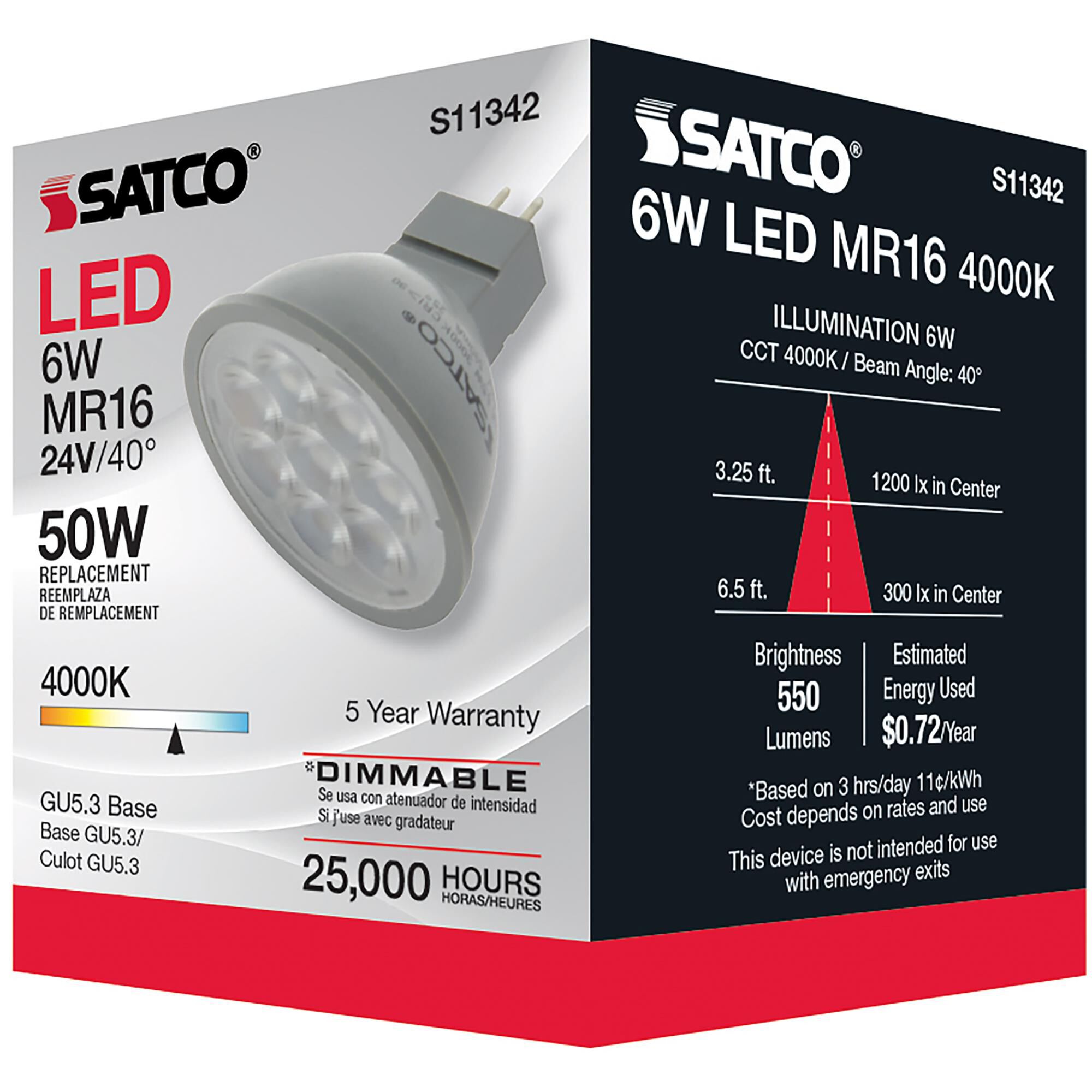 Dimmable 6 Watt 4000K MR16 LED Light Bulb by Satco