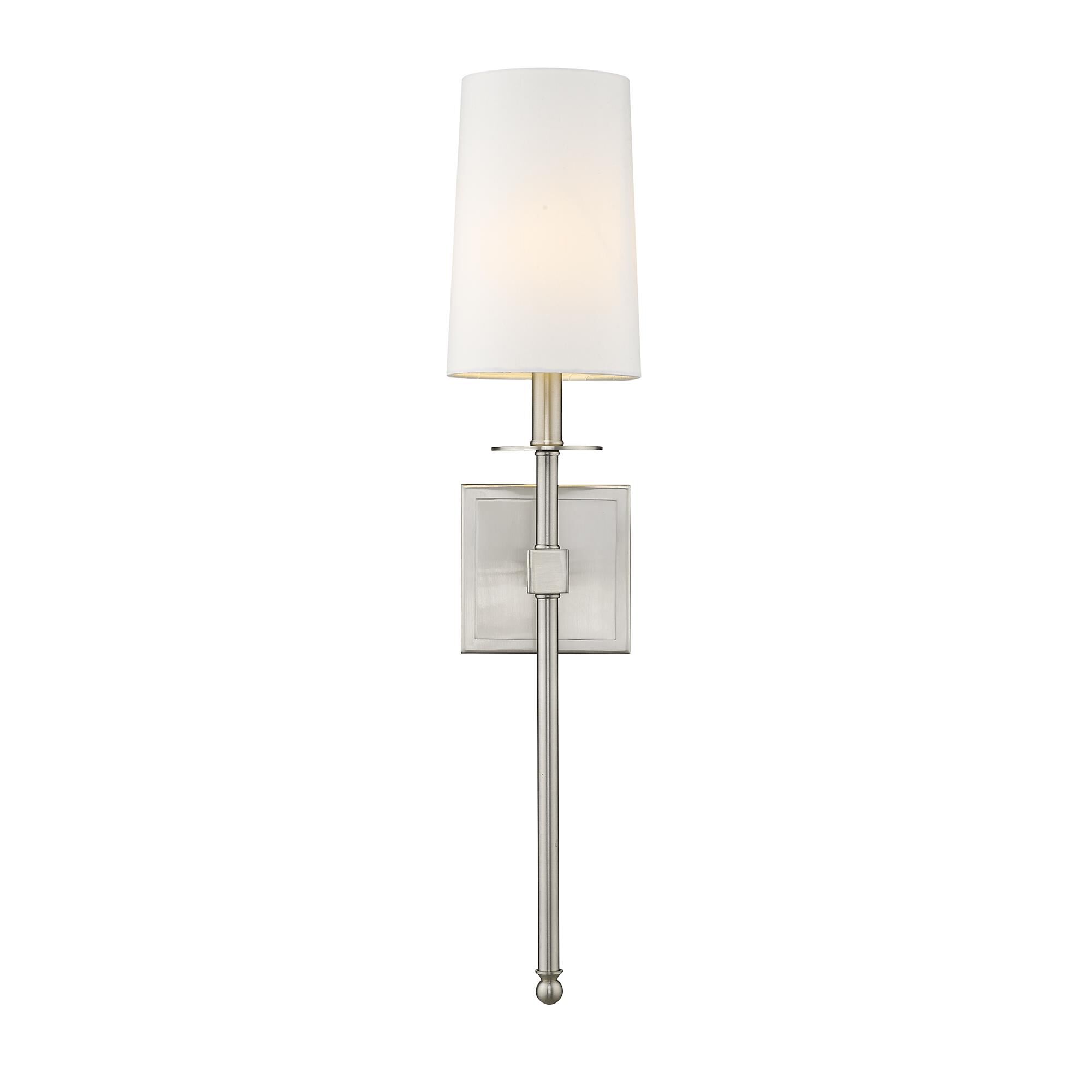 Shown in Brushed Nickel finish and Fabric glass and Fabric shade