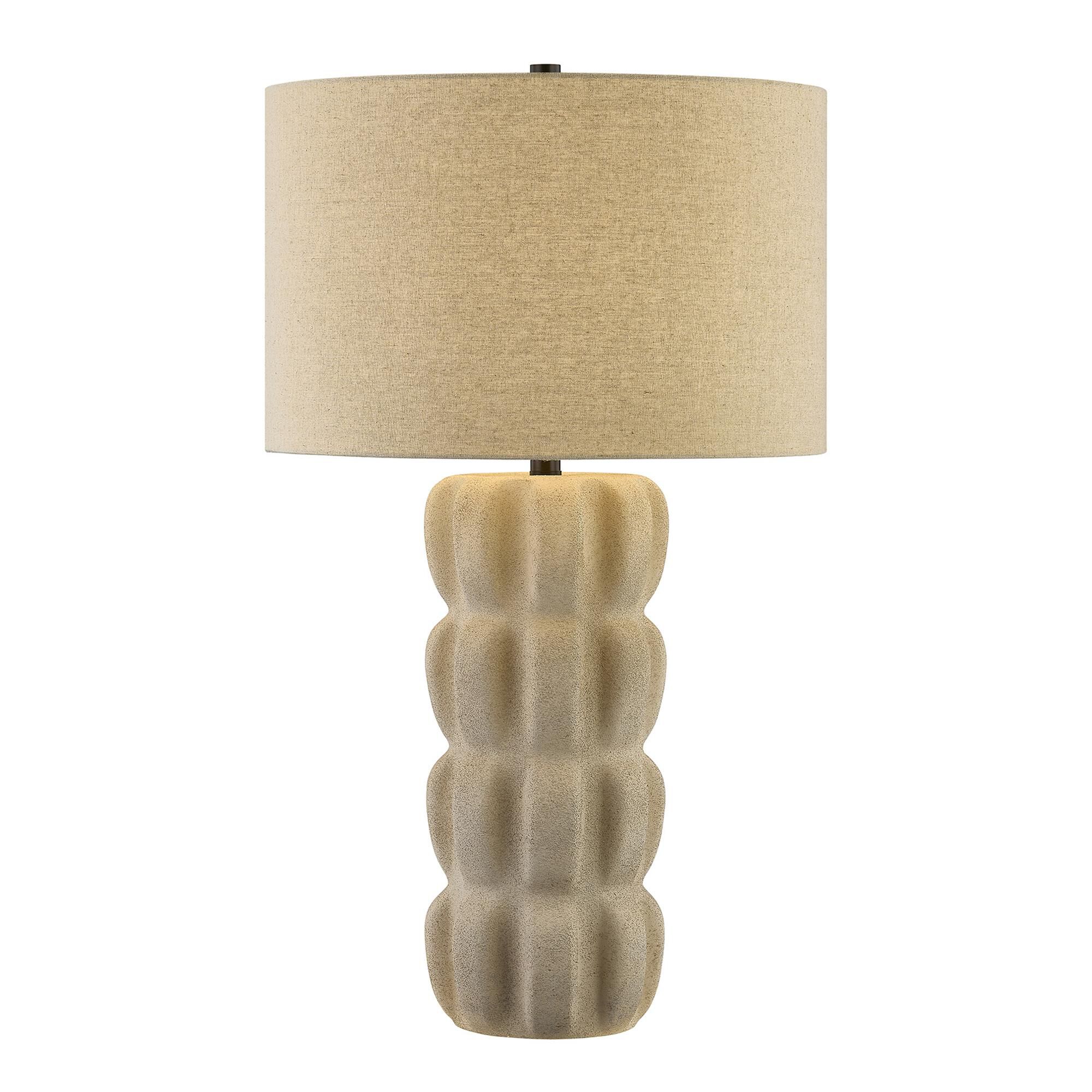 Shown in Mediterranean Bronze finish and Beige Fabric shade