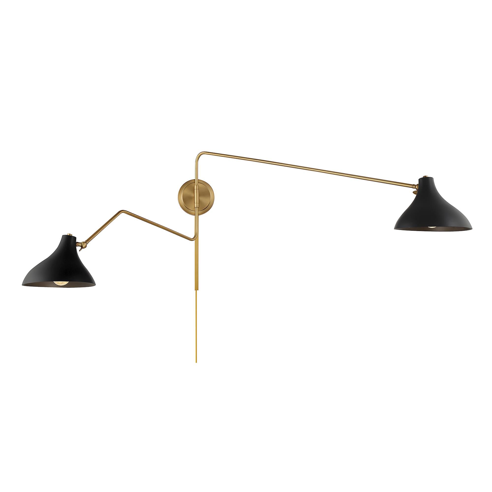 Shown in Matte Black with Natural Brass finish and Matte Black Metal shade