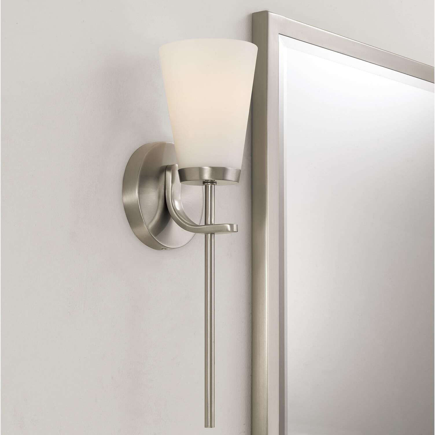 Shown in Brushed Nickel finish and Soft White glass