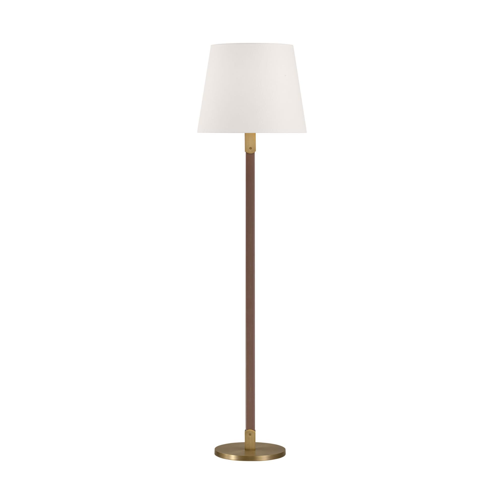 Shown in Time Worn Brass finish and White Linen shade