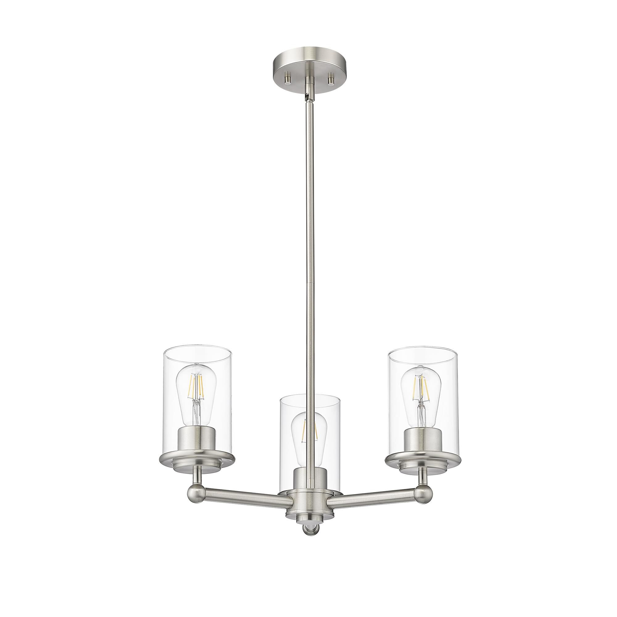 Shown in Brushed Nickel finish and Clear glass