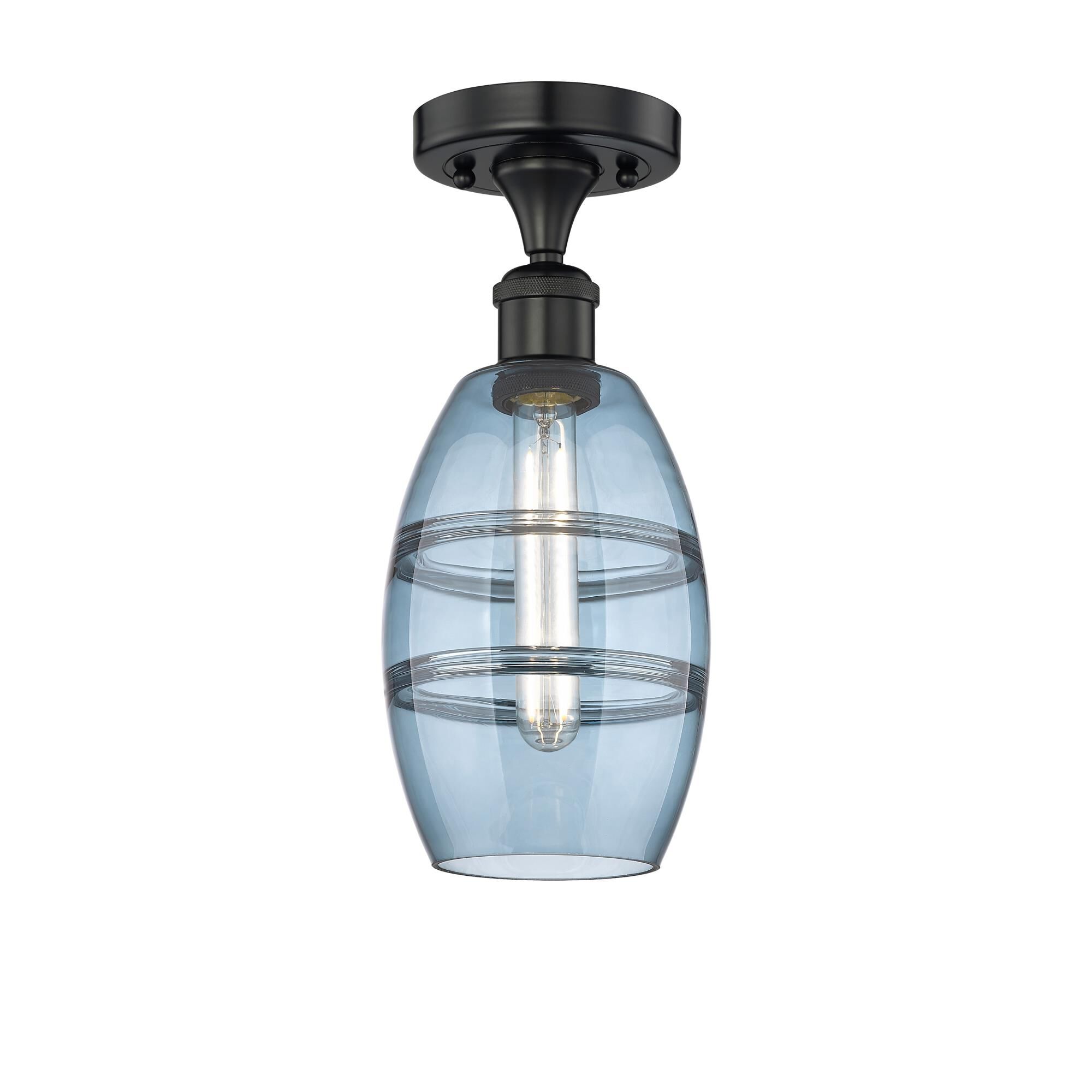 Shown in Matte Black finish and Princess Blue glass