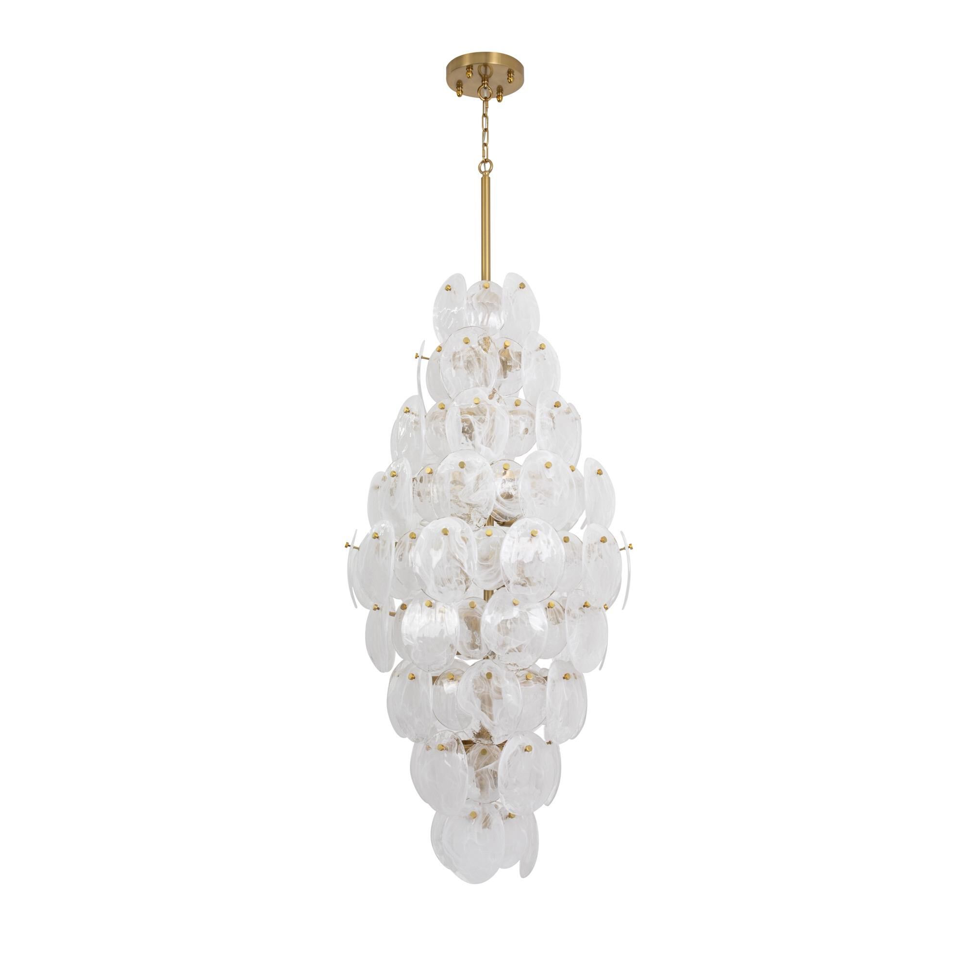 Shown in Brushed Brass finish and Wispy White Murano Style glass