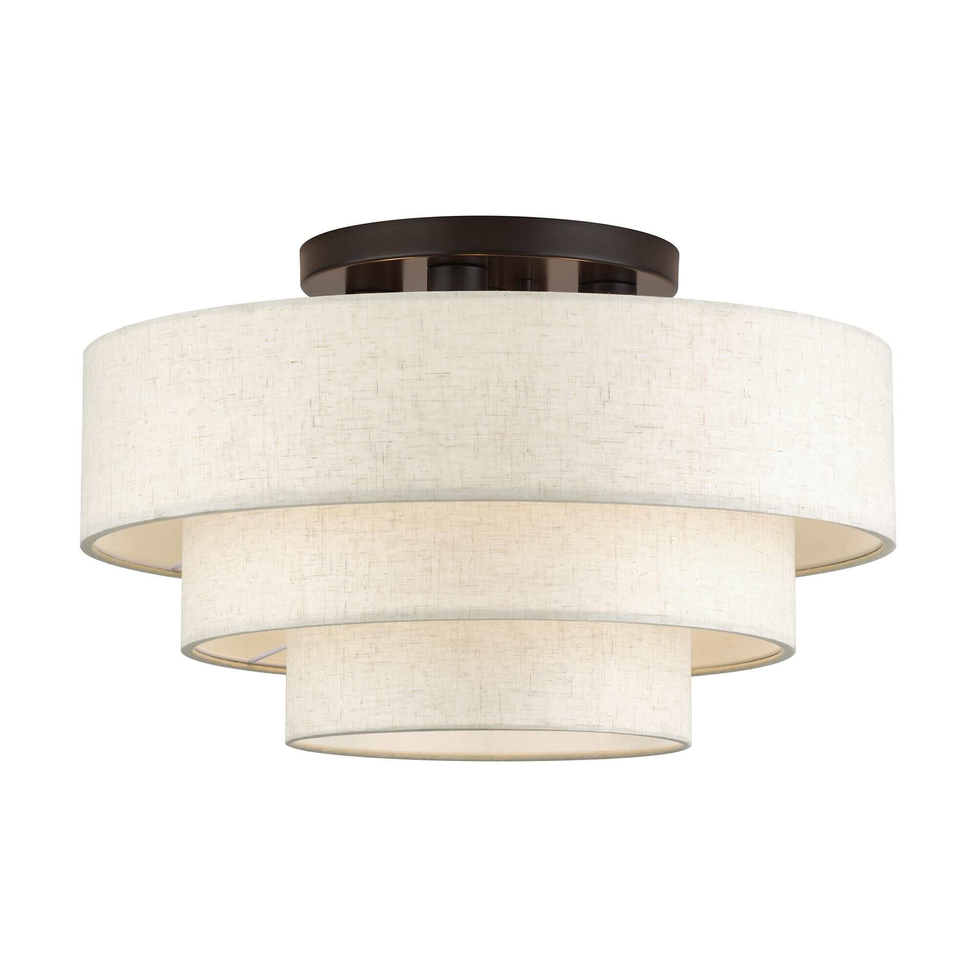 Shown in English Bronze finish and Hand Crafted Oatmeal Color Fabric with White Color Inside shade