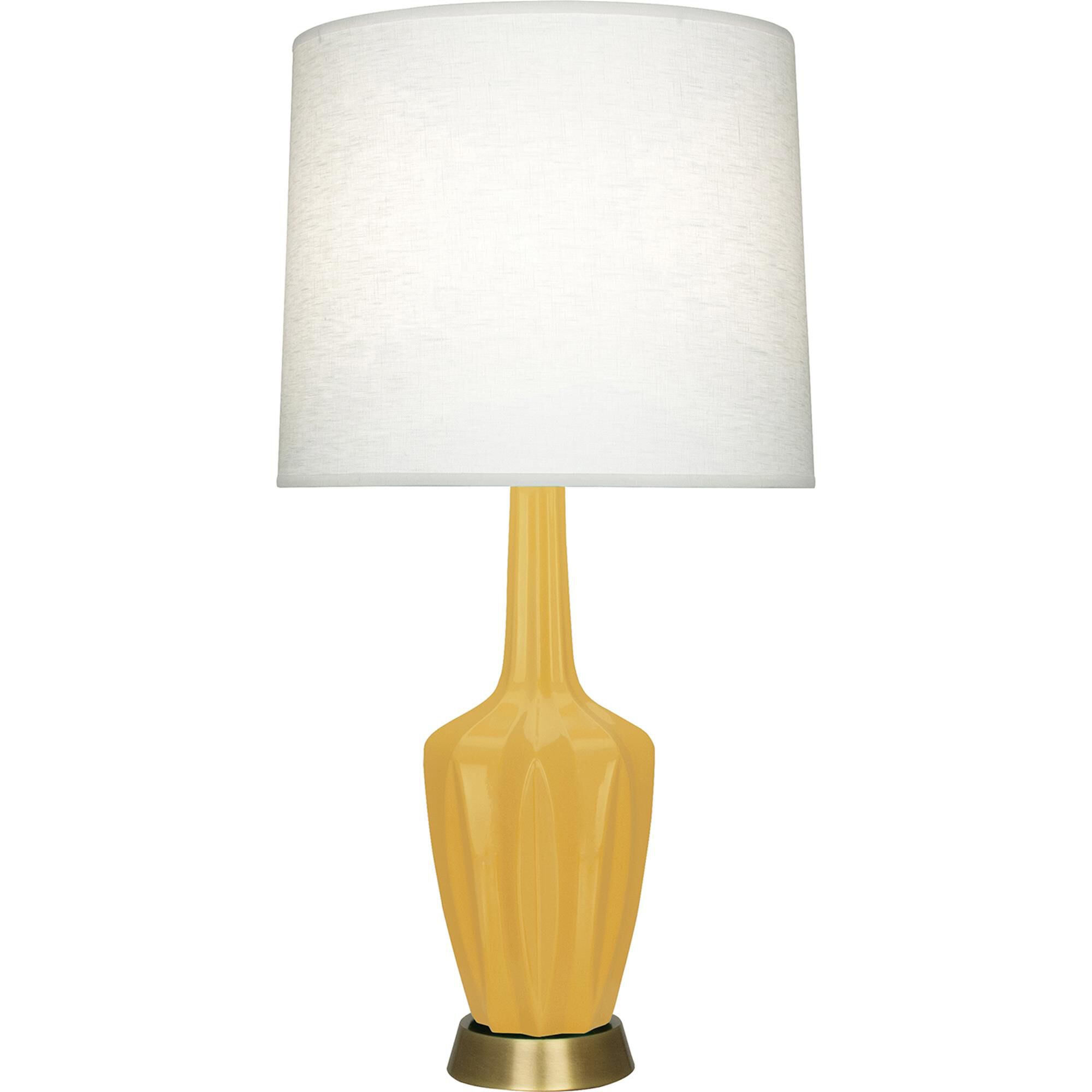 Shown in Sunset finish and Off White shade and Warm Brass accent