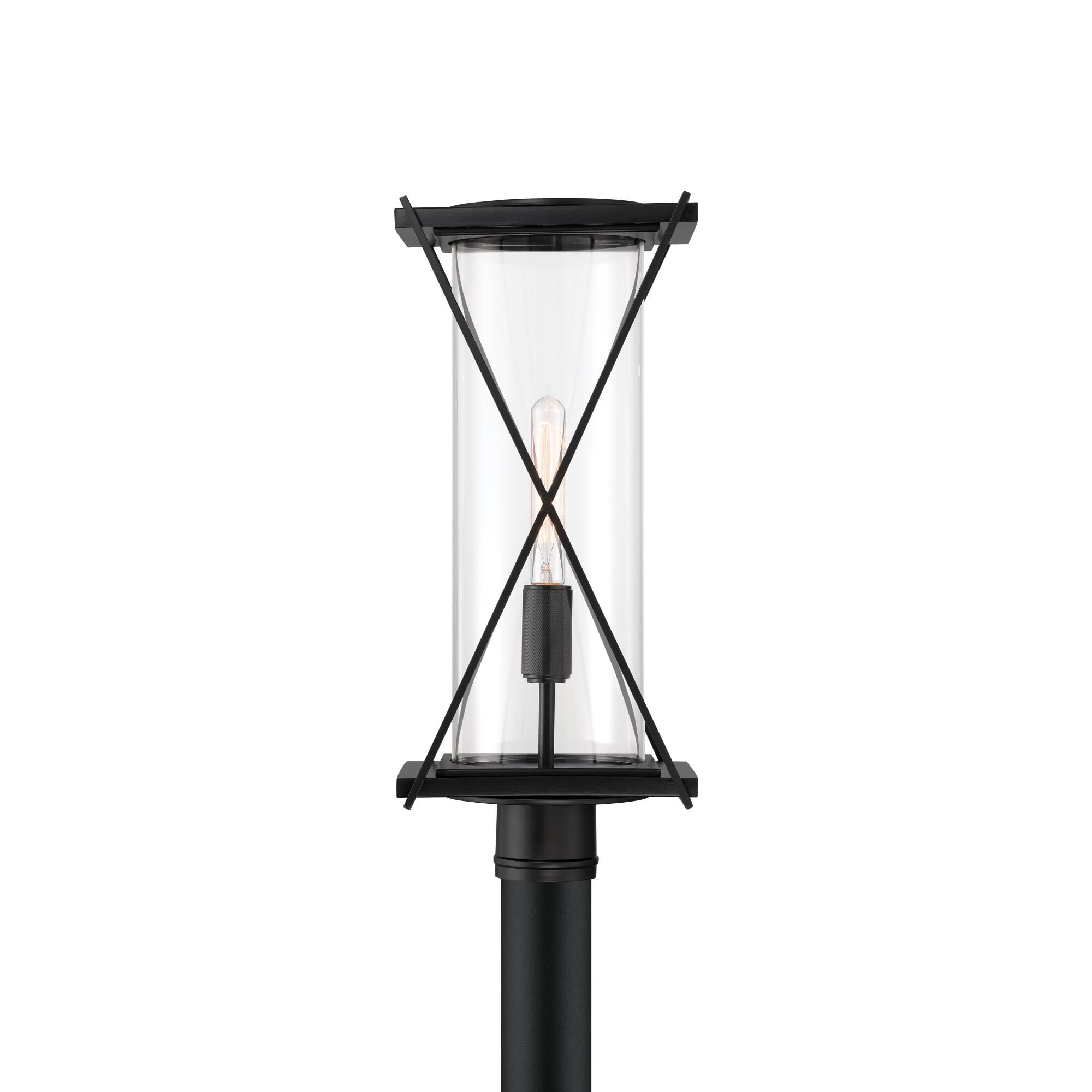 Shown in Dark Matte Black finish and Clear glass and Glass shade