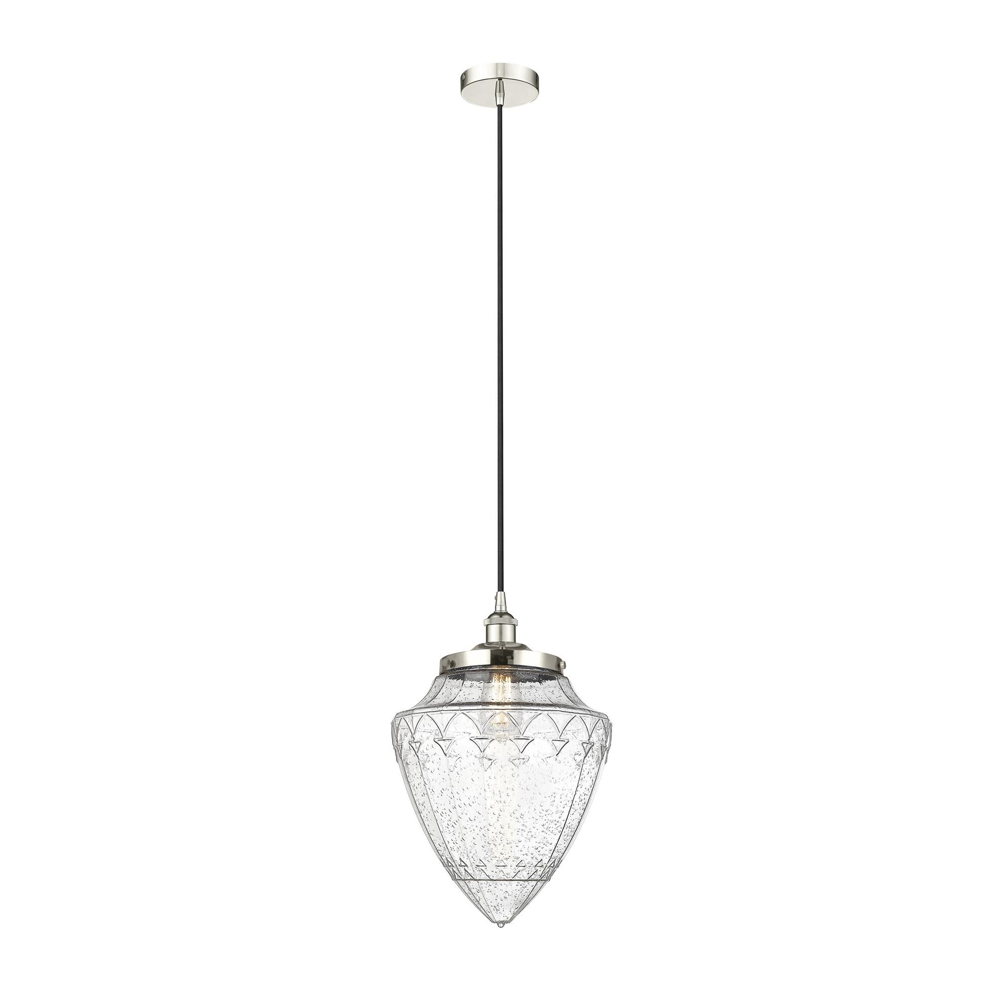 Shown in Polished Nickel finish and Seedy glass