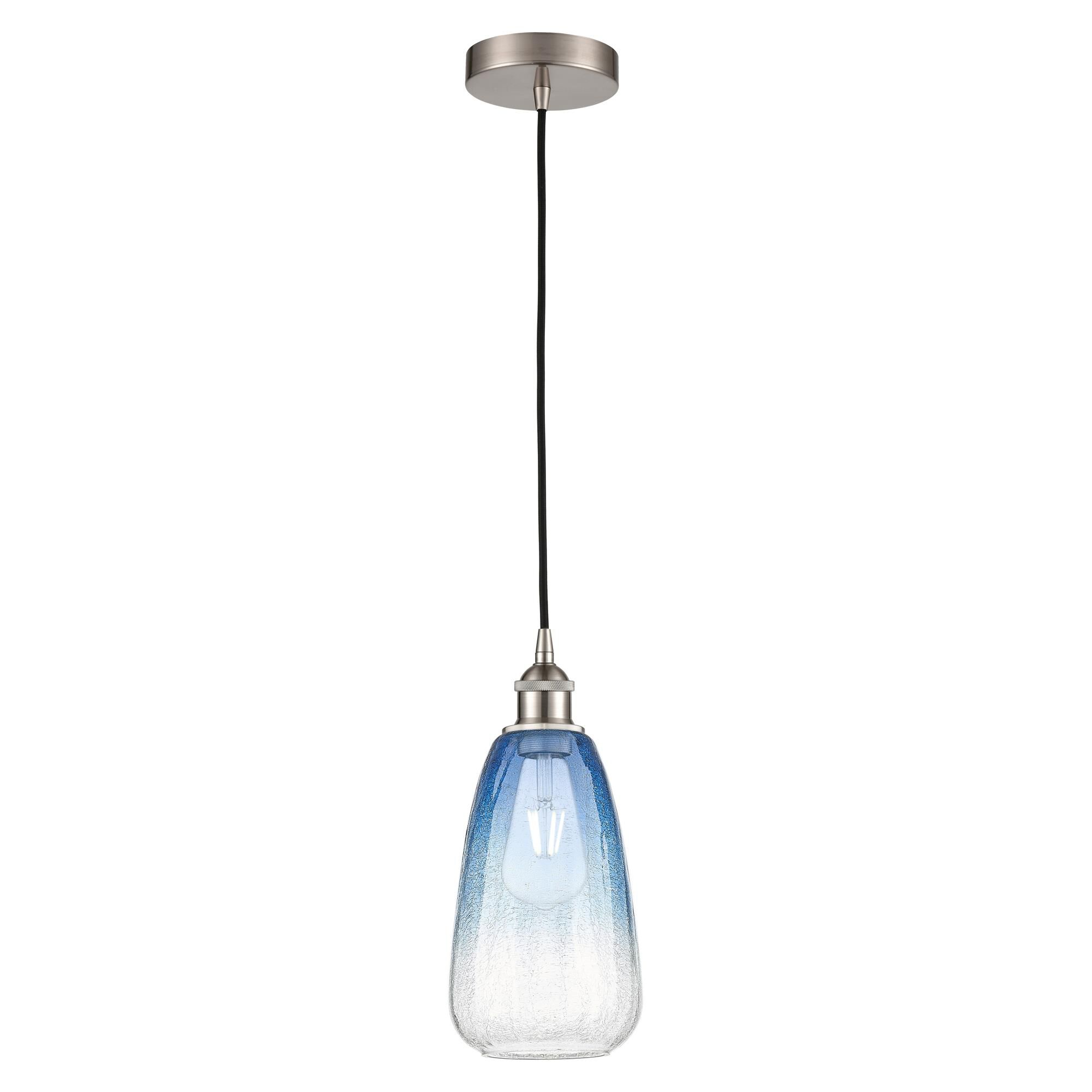 Shown in Brushed Satin Nickel finish and Sapphire Blue glass