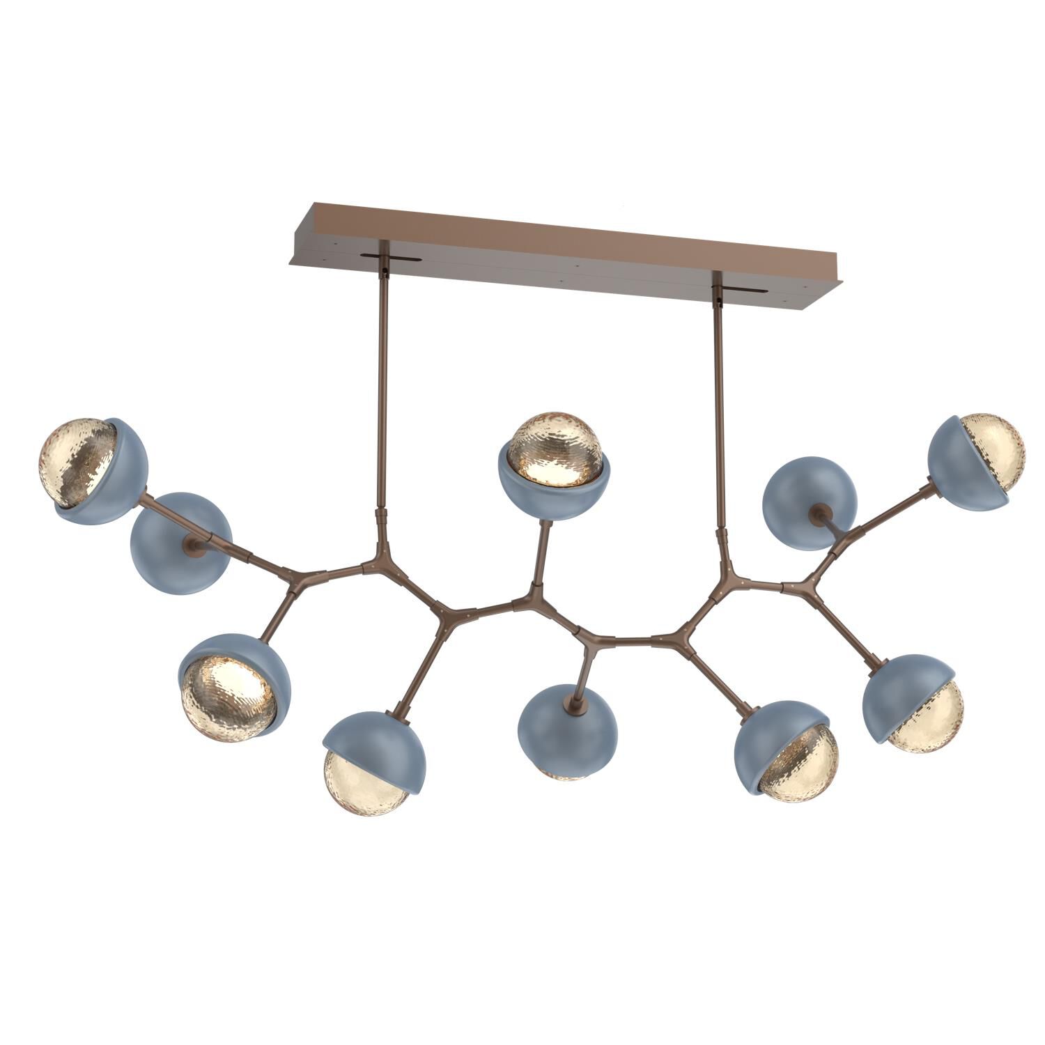 Shown in Burnished Bronze finish and Amber glass and Poppy Blue accent