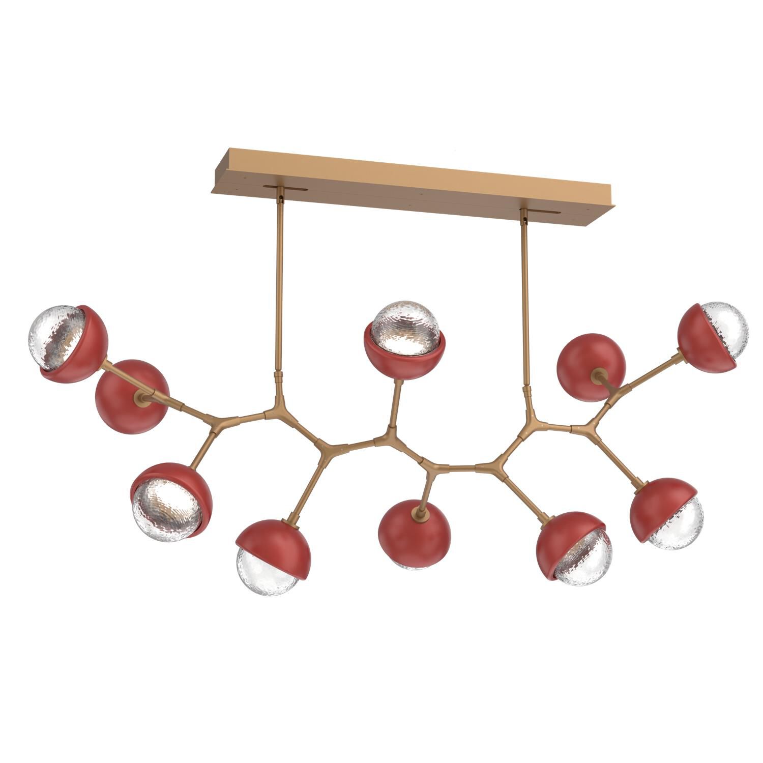 Shown in Novel Brass finish and Clear glass and Cinnamon Red accent