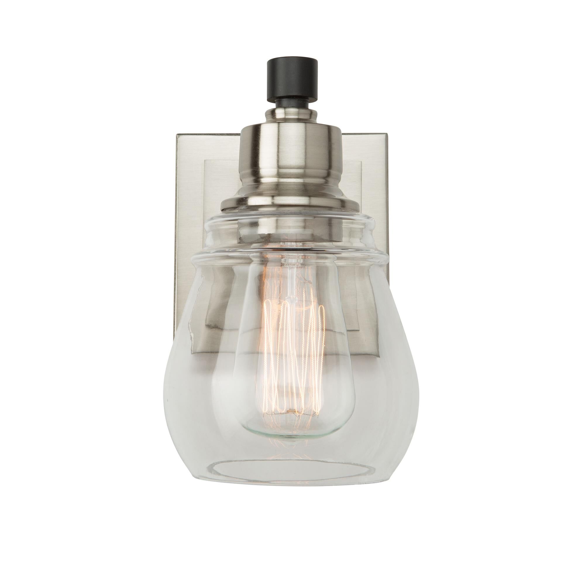 Shown in Black and Brushed Nickel finish and Clear glass